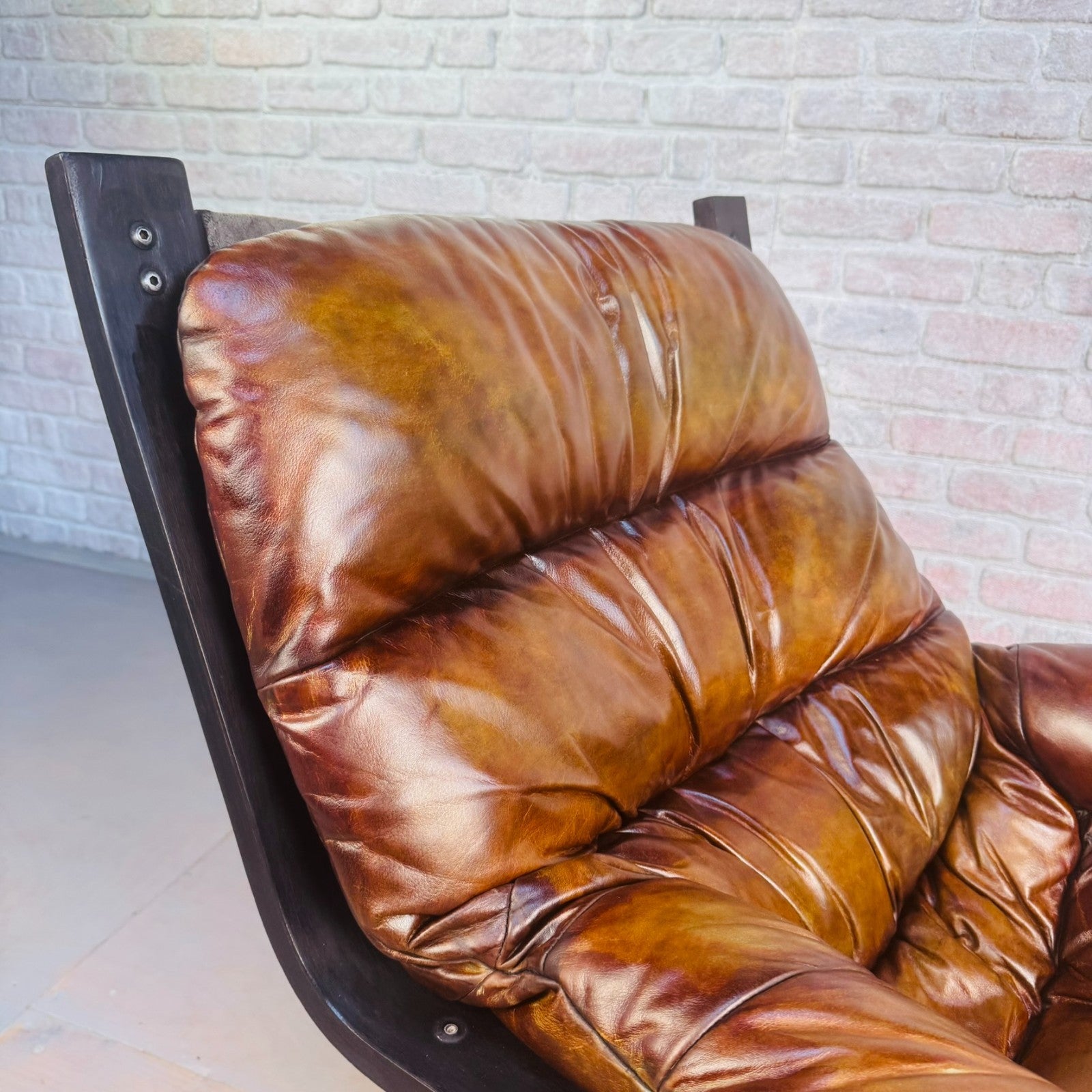 Vintage 1970s Swedish Cantilever Tan Leather Armchair – Stylish, Comfortable