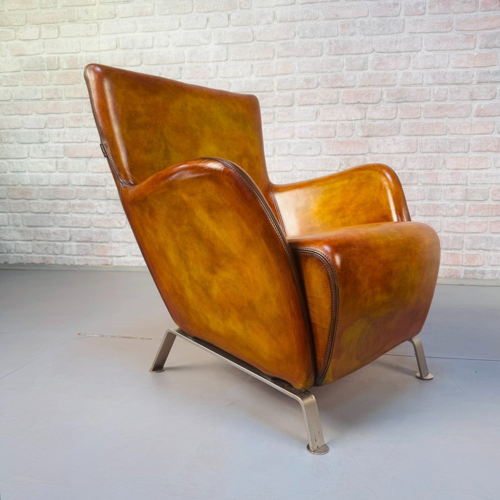 Contemporary Danish Hand Dyed Light Tan Leather Armchairs
