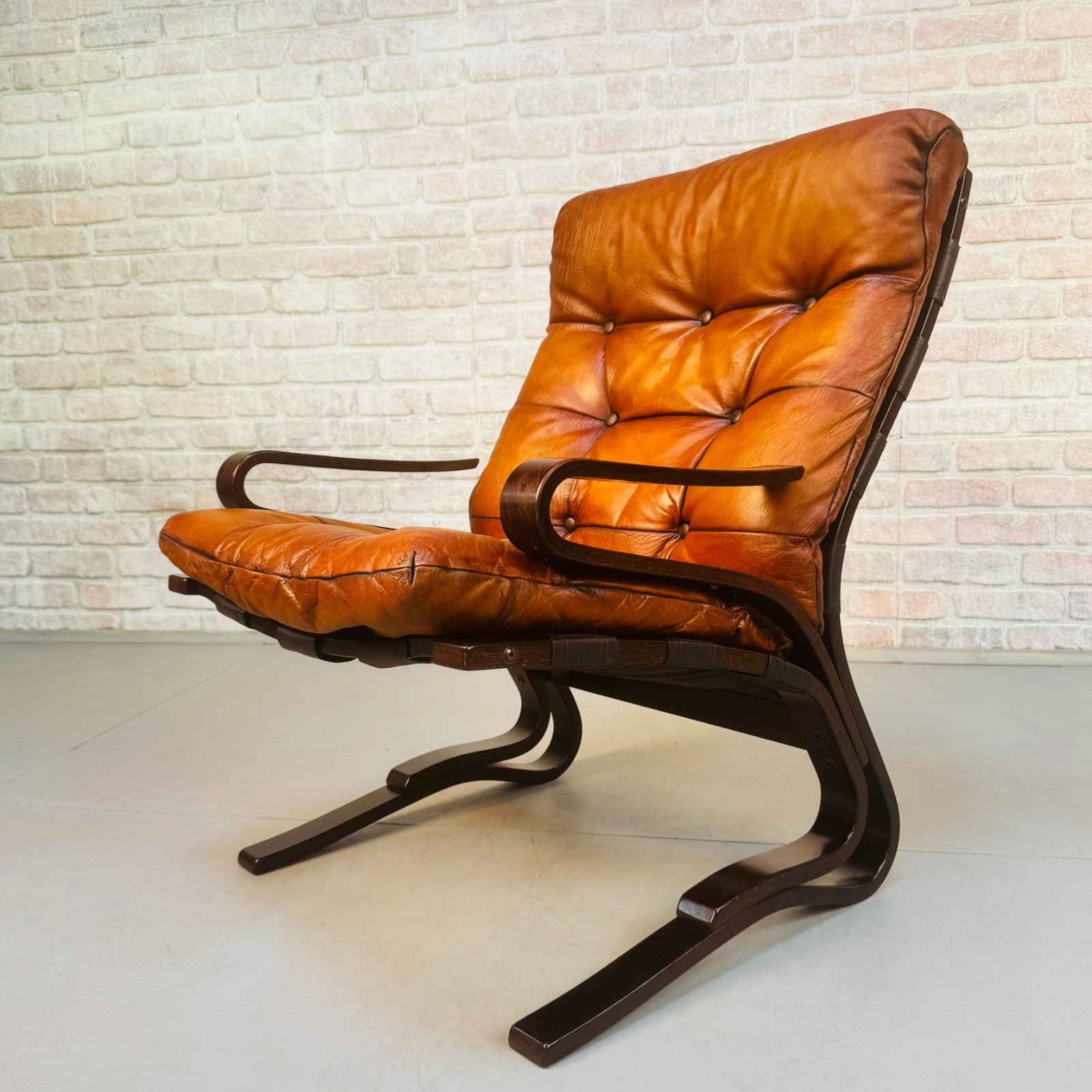 Vintage Danish Einar Hove Skyline Bentwood Tan Buffalo Leather Armchair