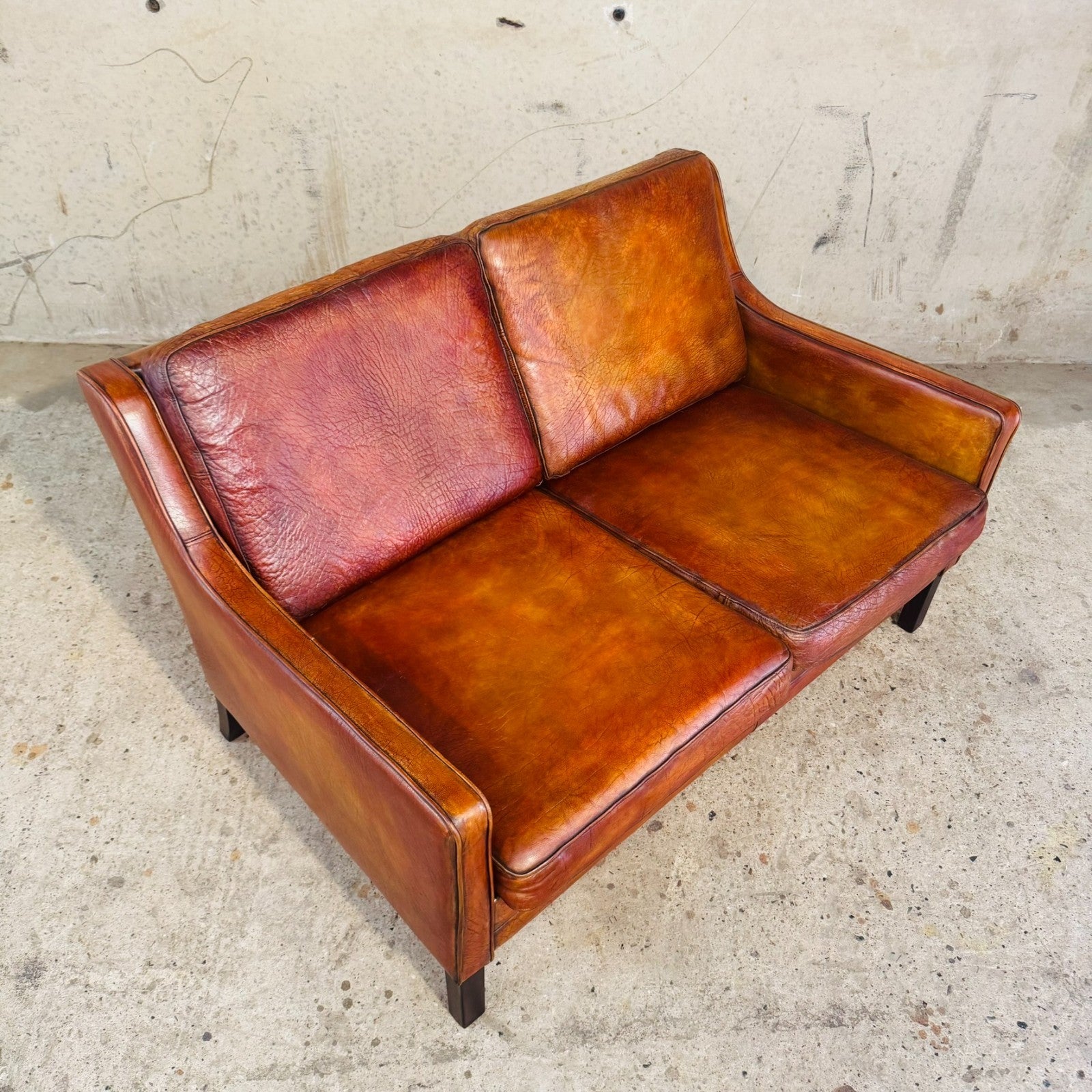 Mogens Hansen 1970 Cognac Leather Two-Seater Sofa – Buffalo Leather