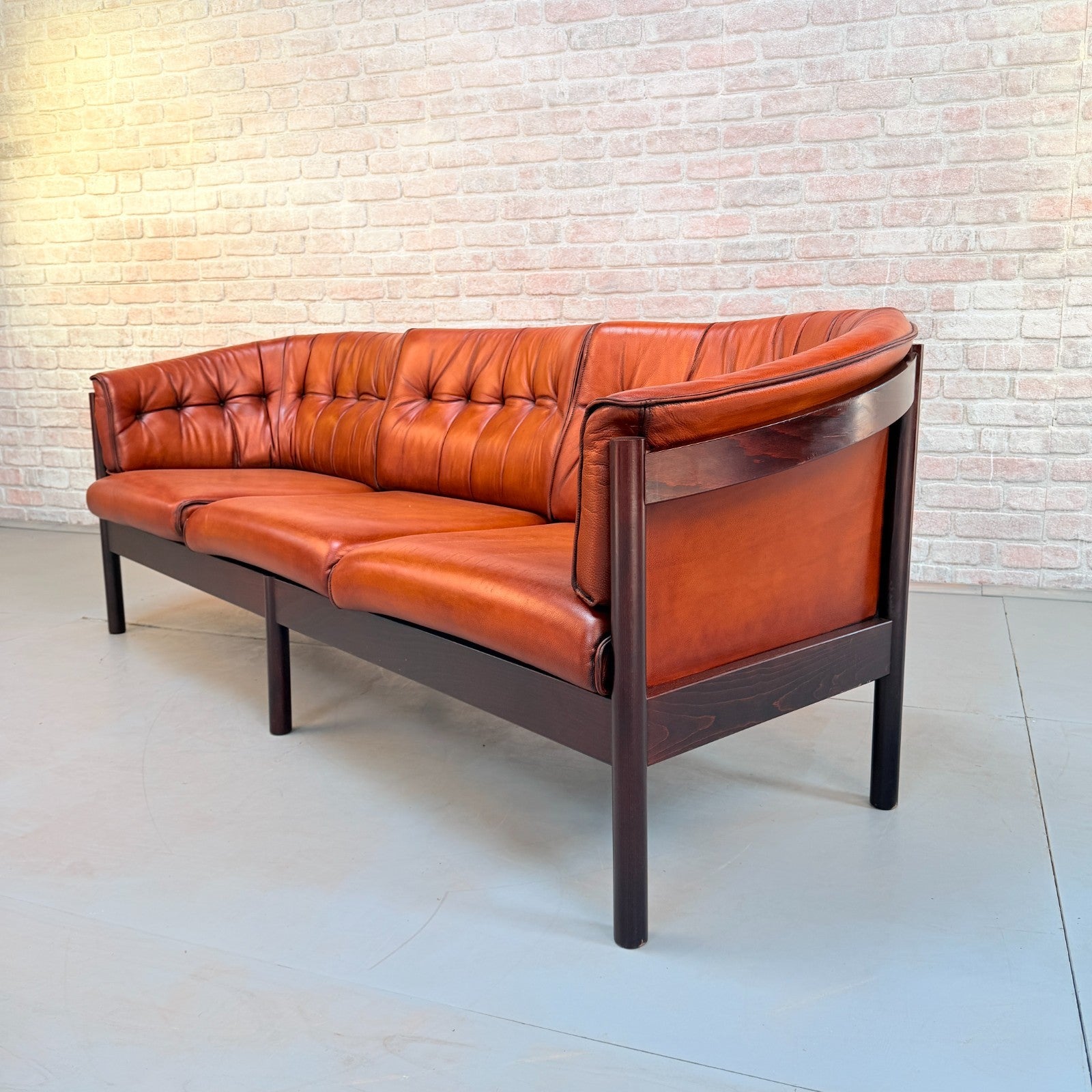 Vintage Arne Vodder Nielaus Møbler Danish Cognac Leather 3 Seater Sofa