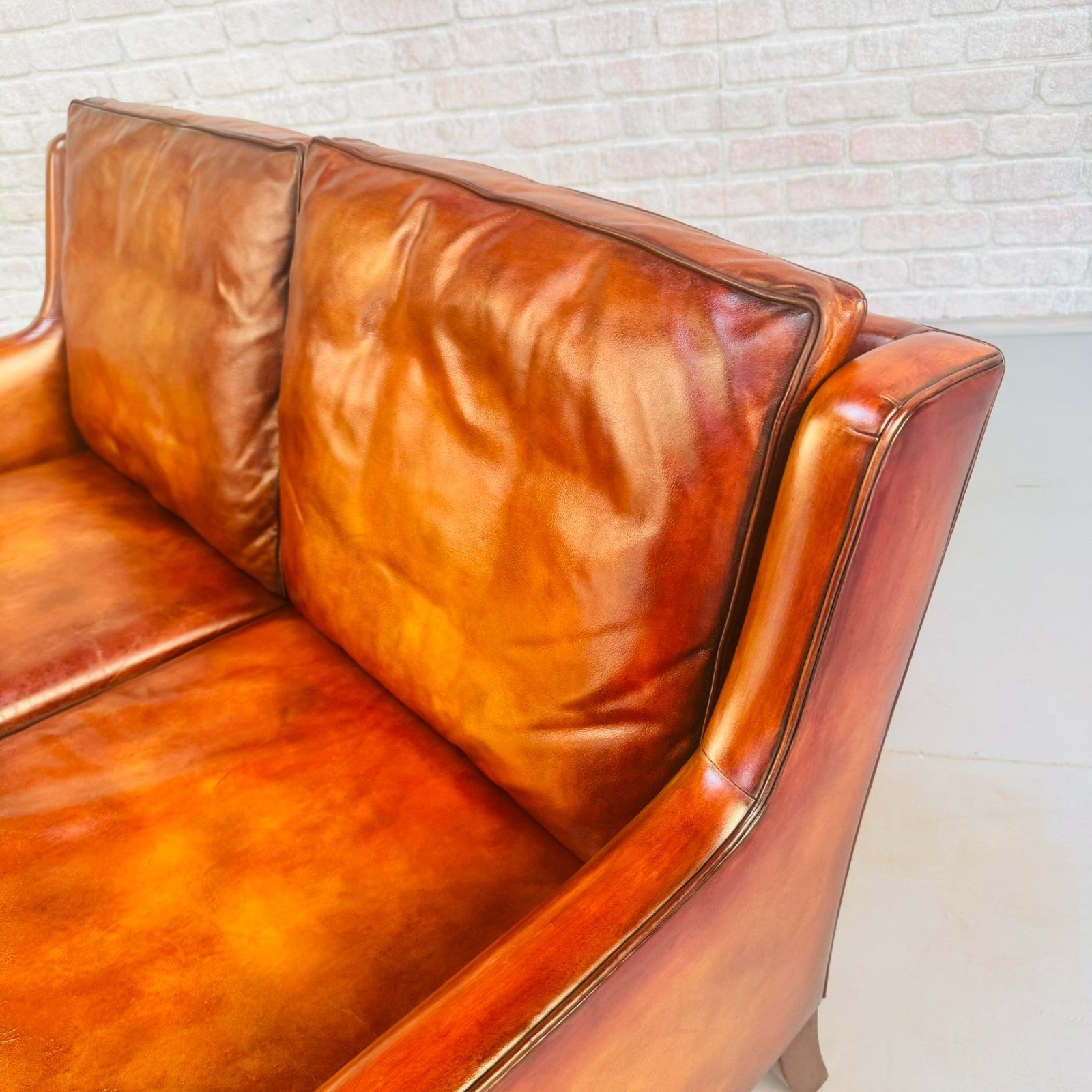 Vintage Danish Two Seater Tan Leather Sofa