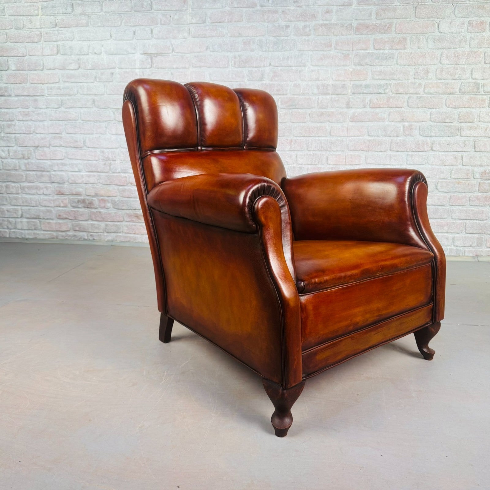 Vintage Danish High Back Tan Leather Armchair