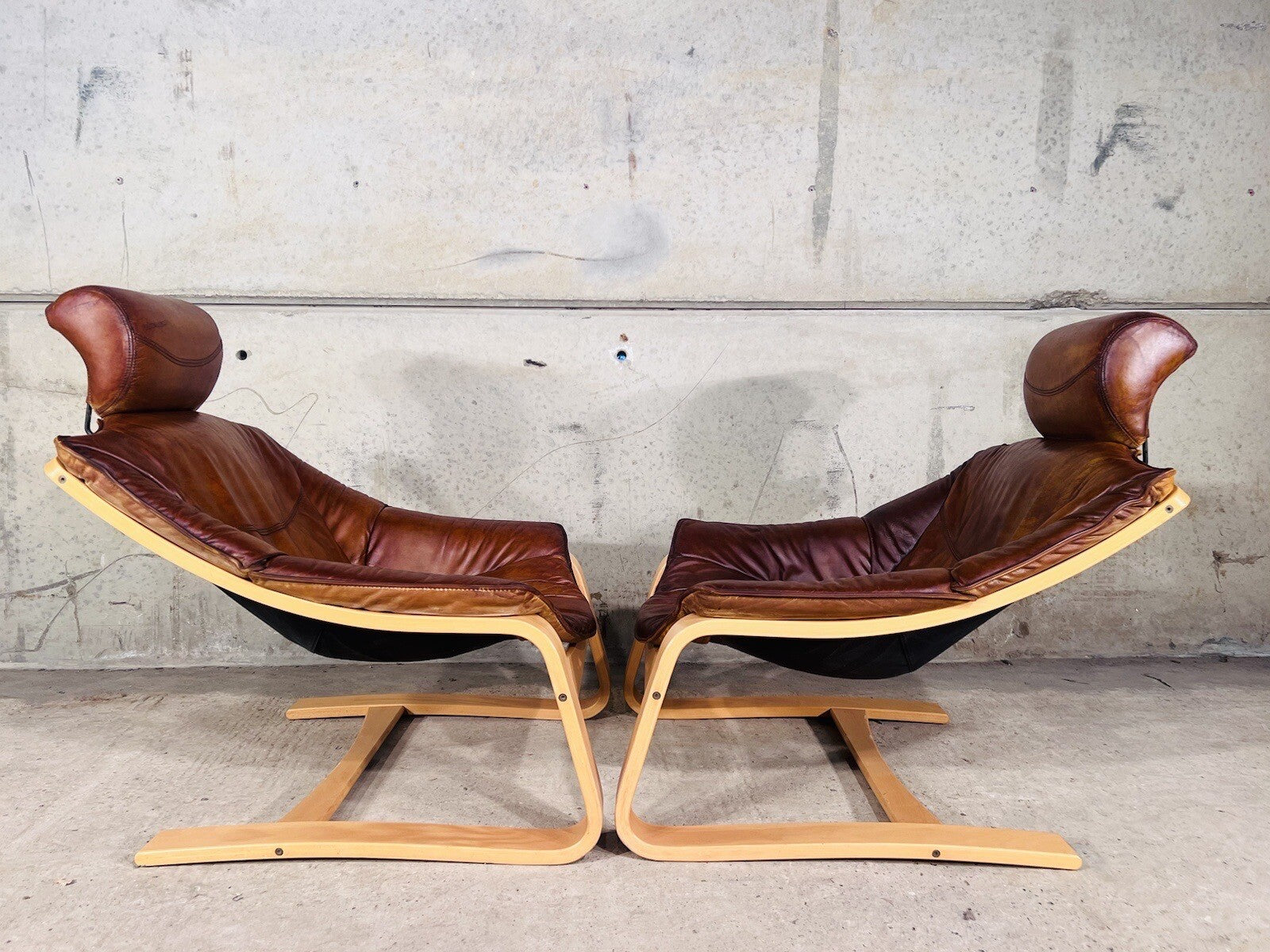 Vintage Danish Pair Of Skippers Kroken Tan Leather Chairs
