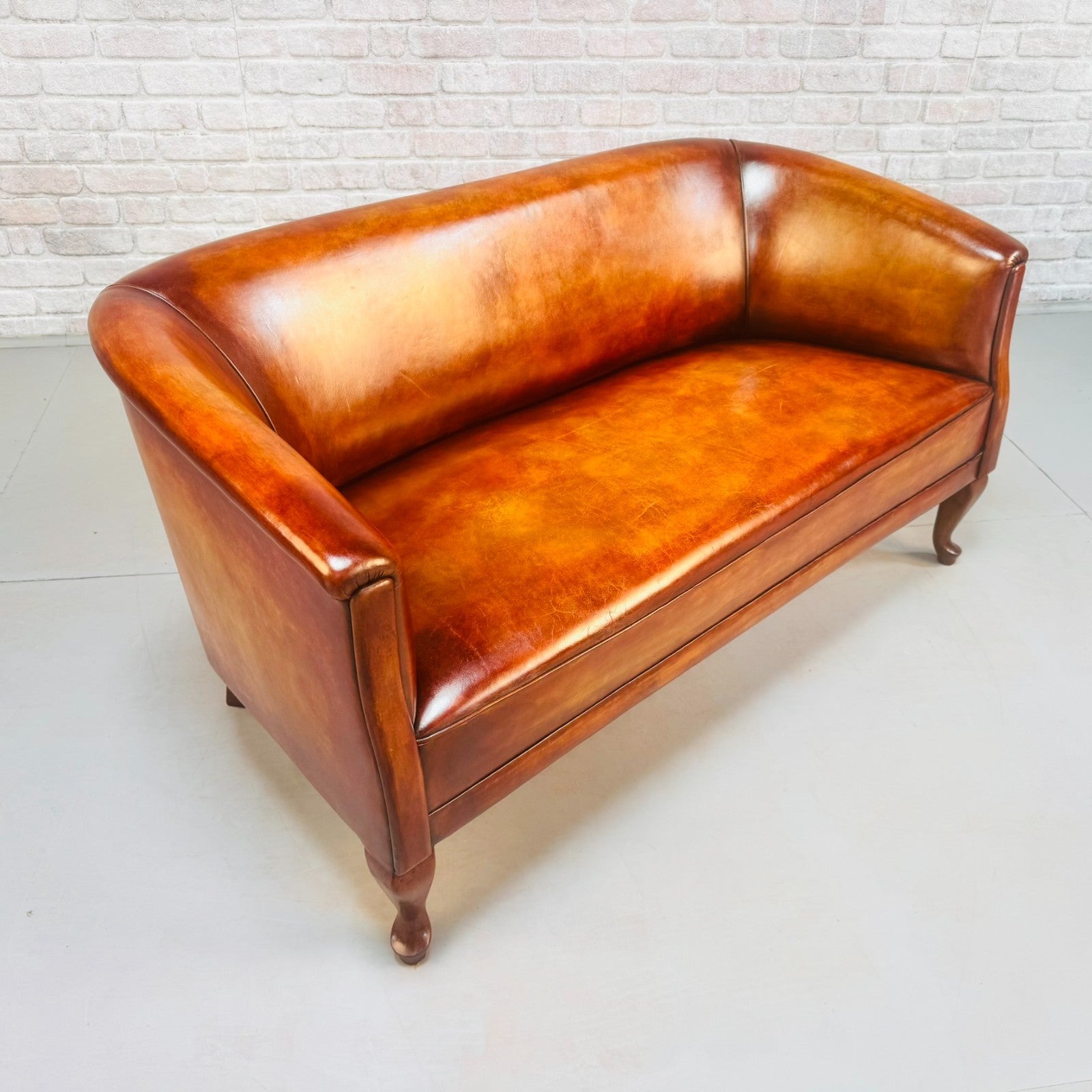 Vintage Danish Two Seater Tan Leather Sofa