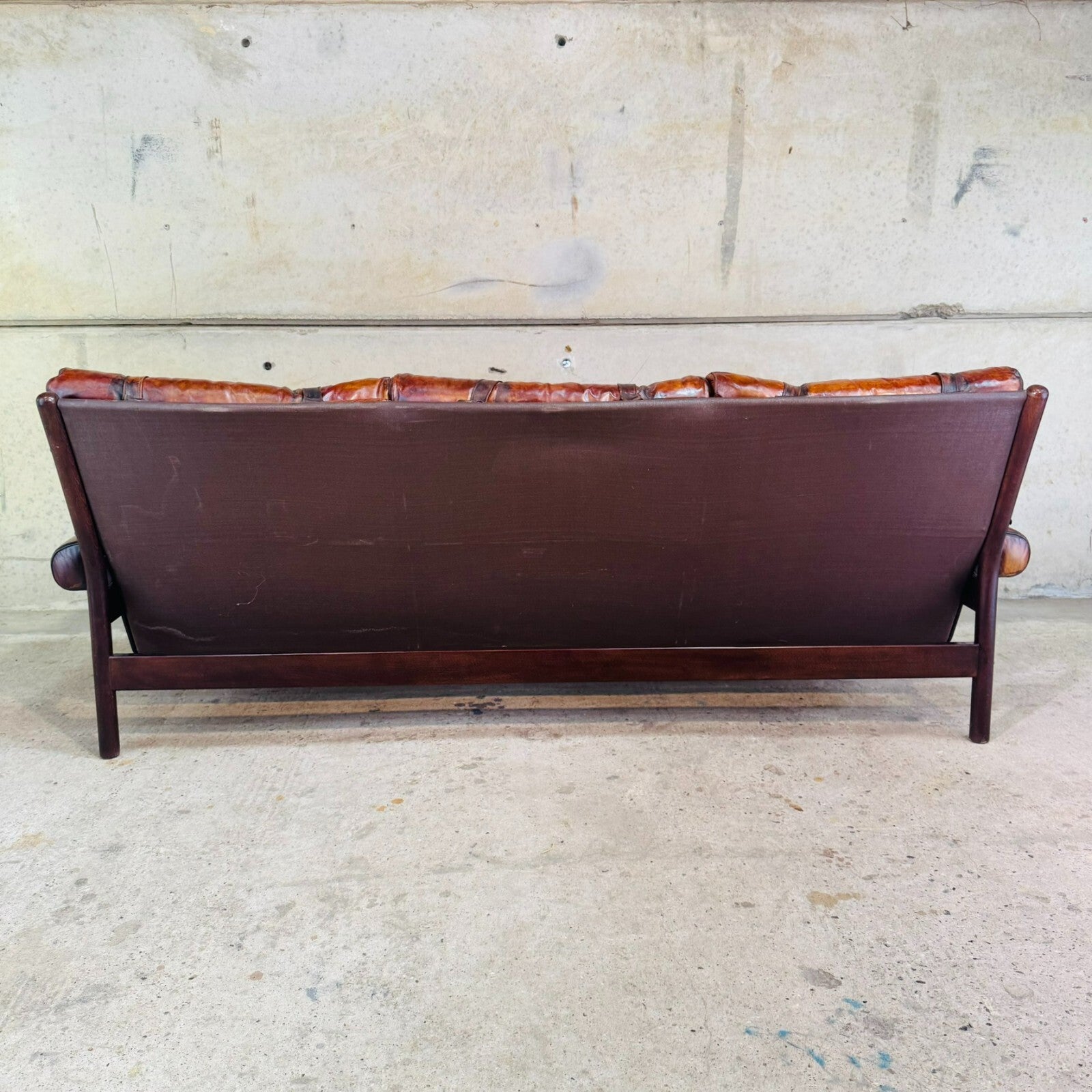 Vintage 70s Swedish Arne Norell Safari Three-Seater Tan Leather Sofa