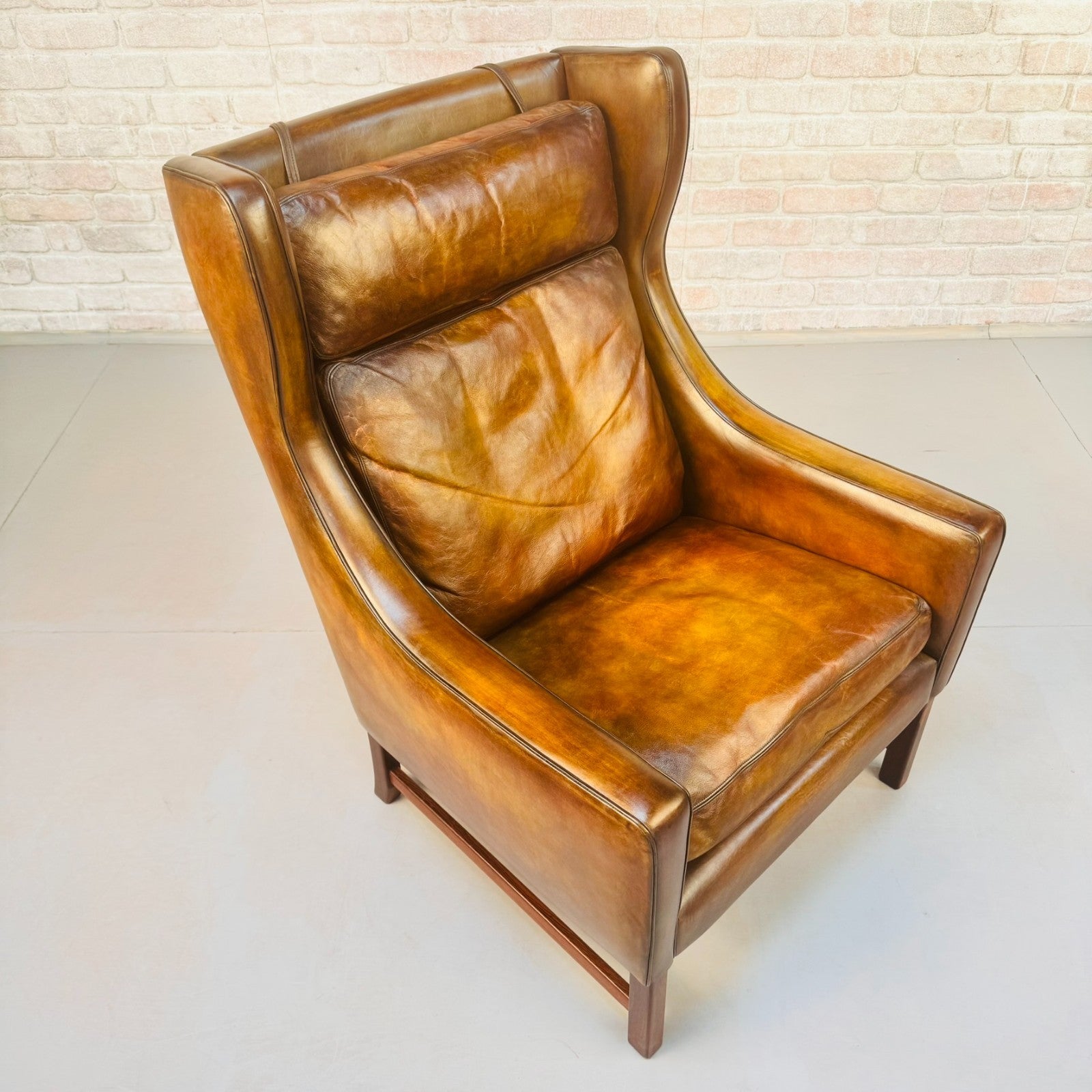 Vintage 1960s Fredrik Kayser Wingback Tan Leather Chair for Vatne Møbler