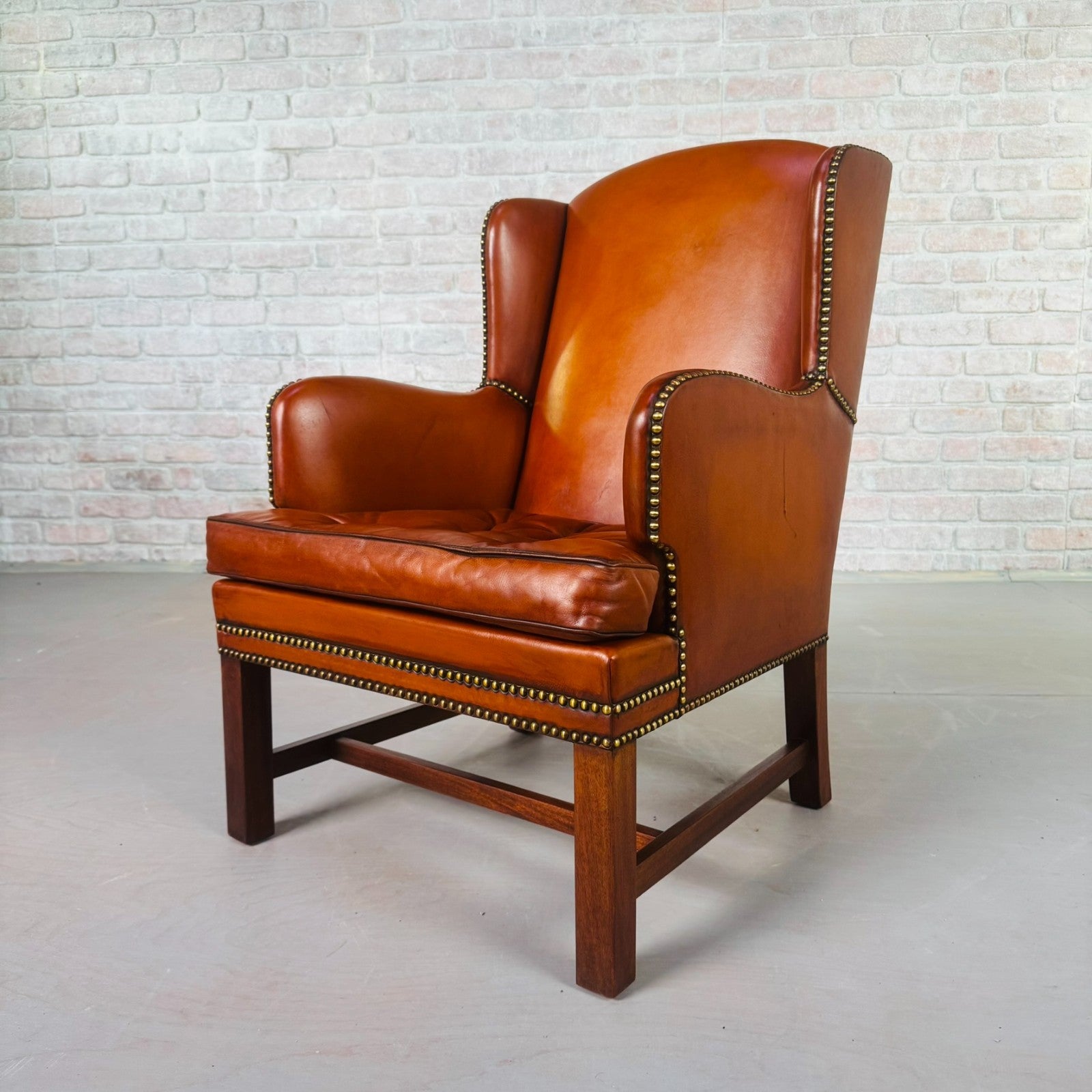 Neat Vintage Danish Leather Wingback Chair – Hand-Dyed Tan Colour