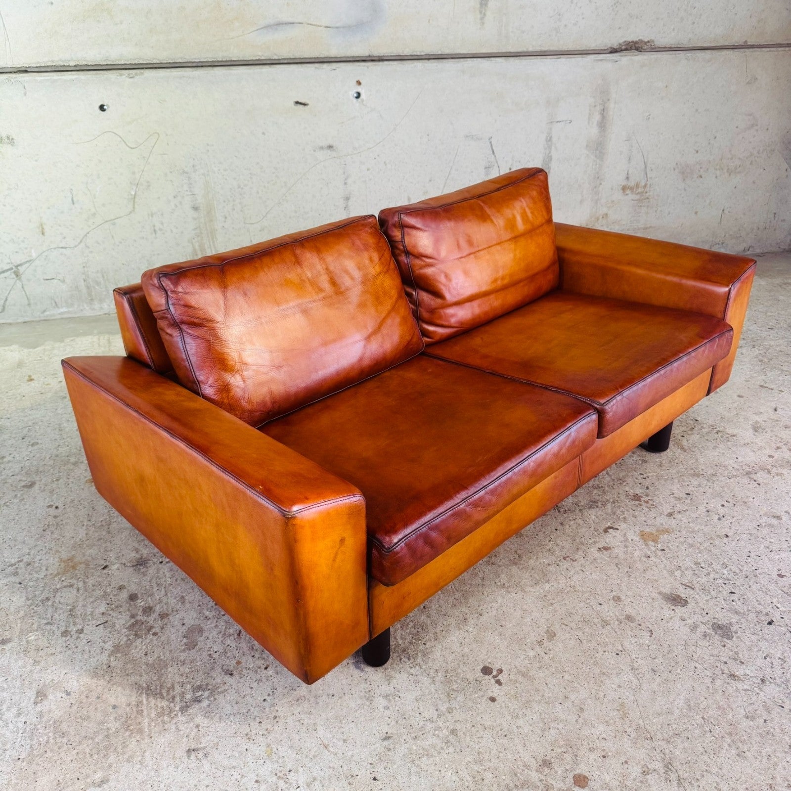 Vintage Pair of Mogens Hansen Tan Leather Two-Seater Sofas