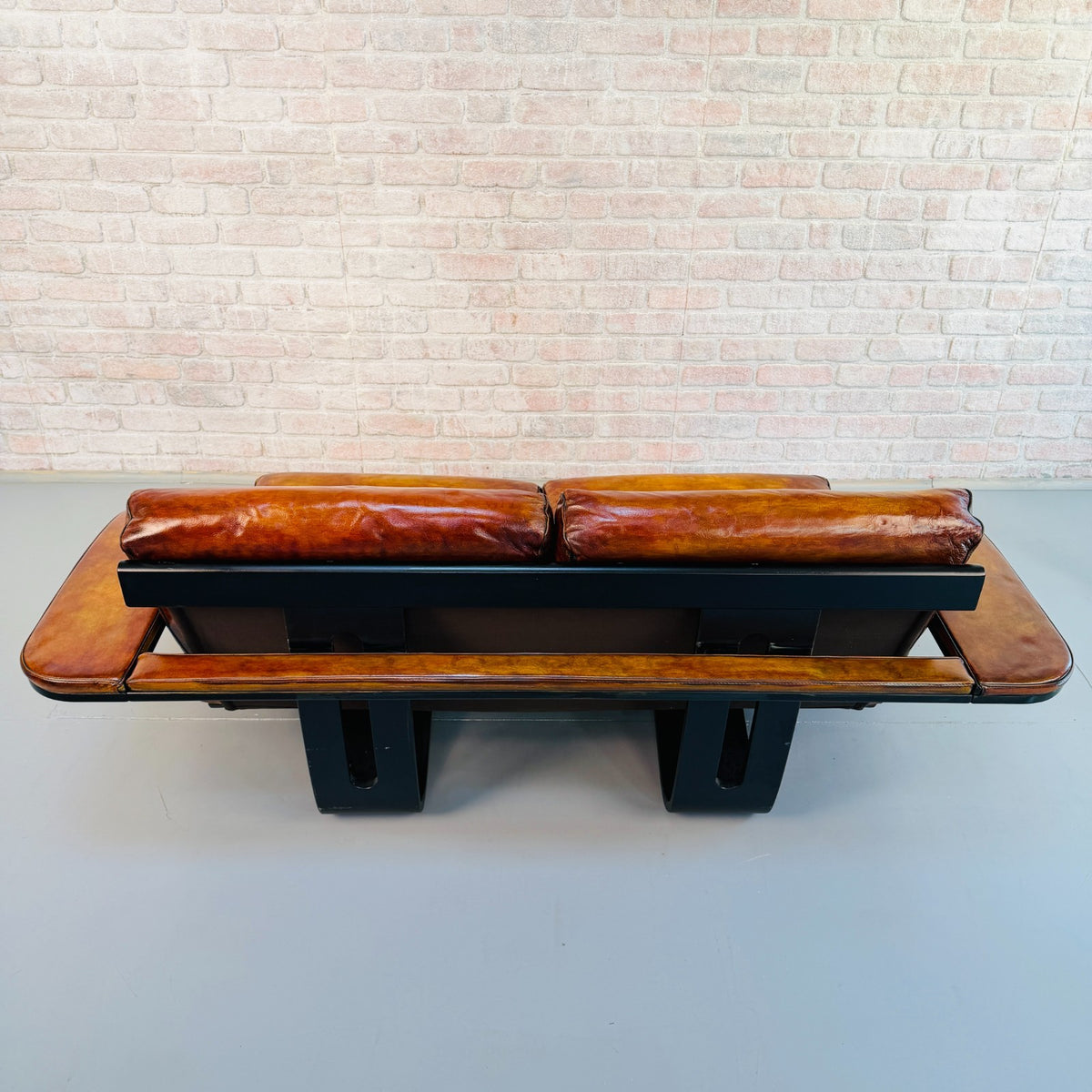 Vintage Ake Fribytter Kroken Tan Leather 2 Seater Sofa Nelo Sweden