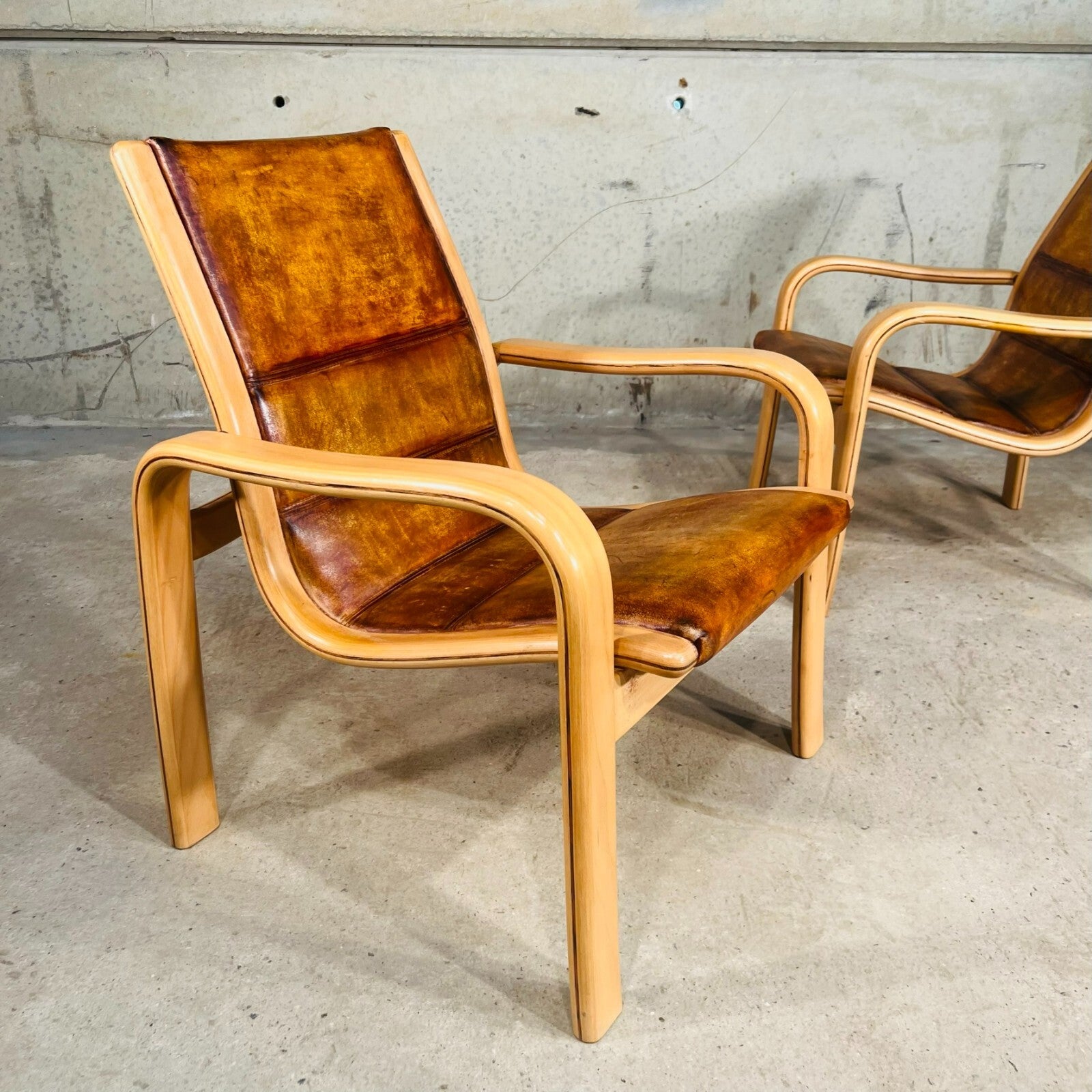 Vintage Pair of Leather Armchairs by Yngve Elstrom for Swedese