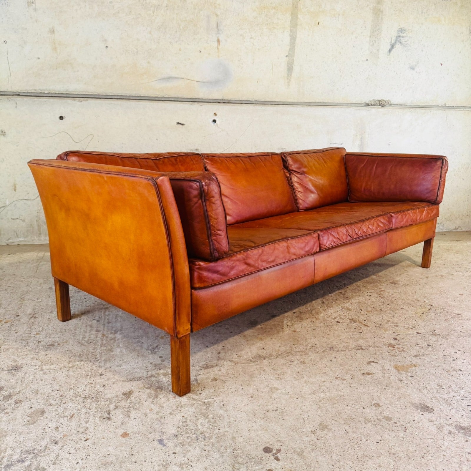 Stylish Danish 1970s Three-Seater Sofa in Cognac Leather