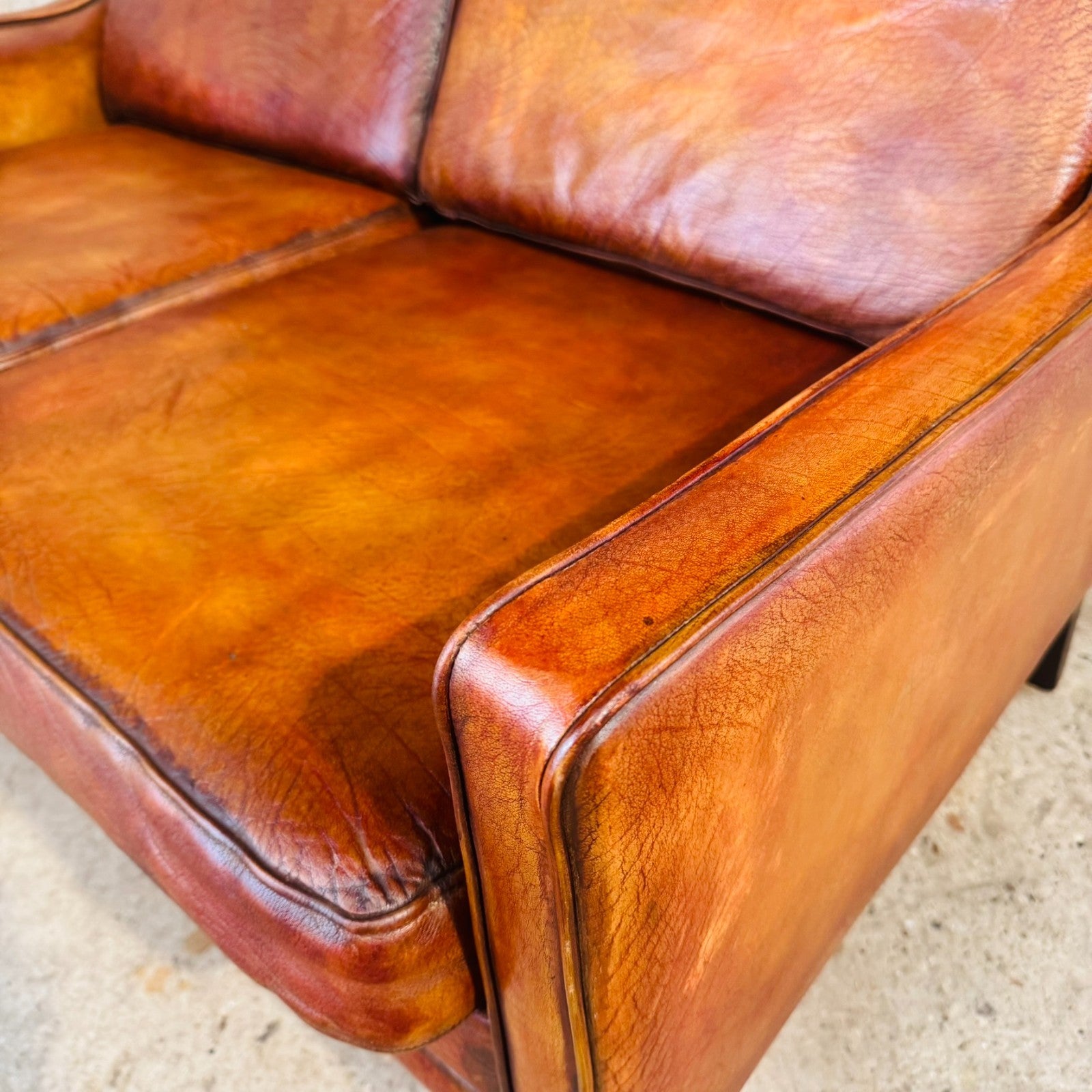 Mogens Hansen 1970 Cognac Leather Two-Seater Sofa – Buffalo Leather