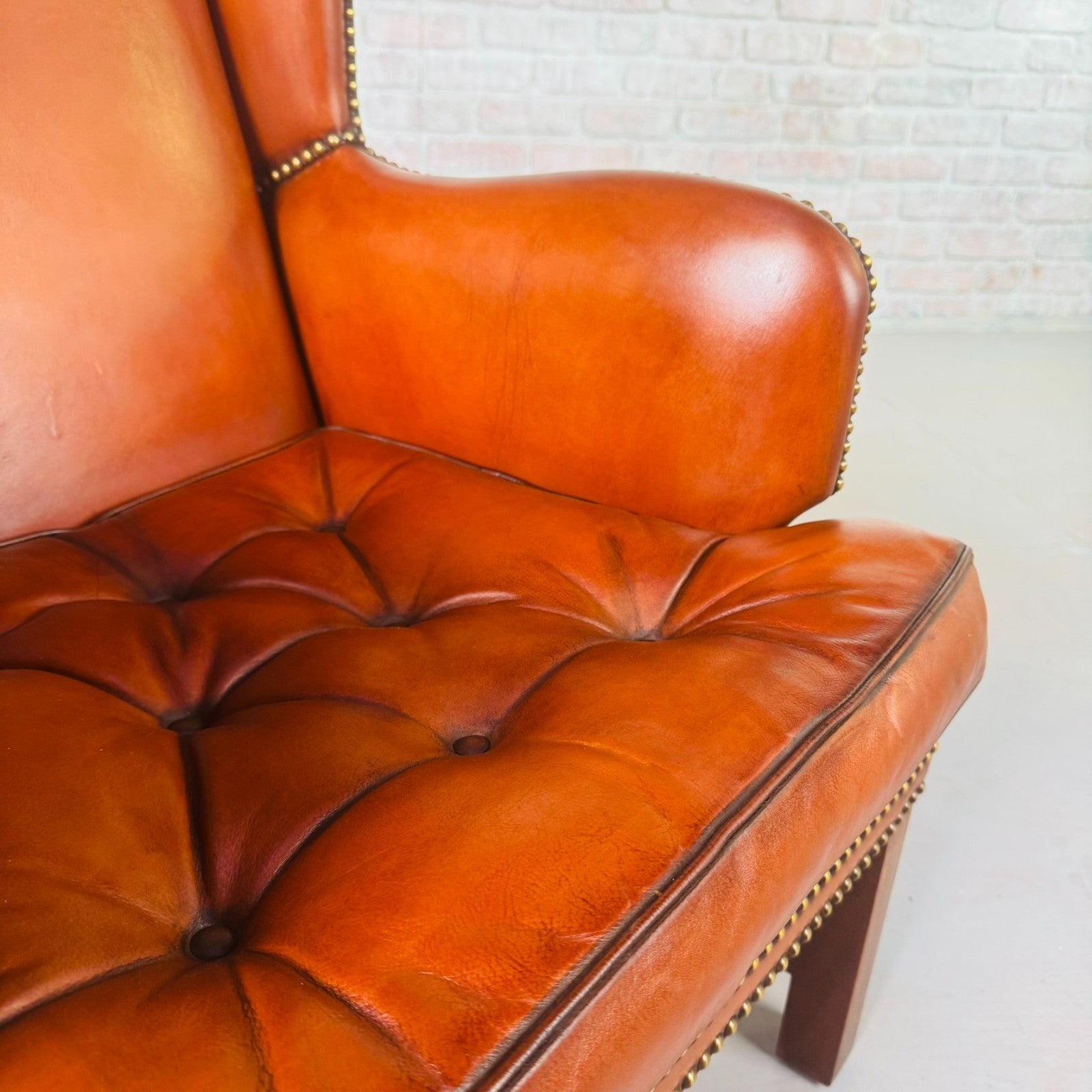 Neat Vintage Danish Leather Wingback Chair – Hand-Dyed Tan Colour