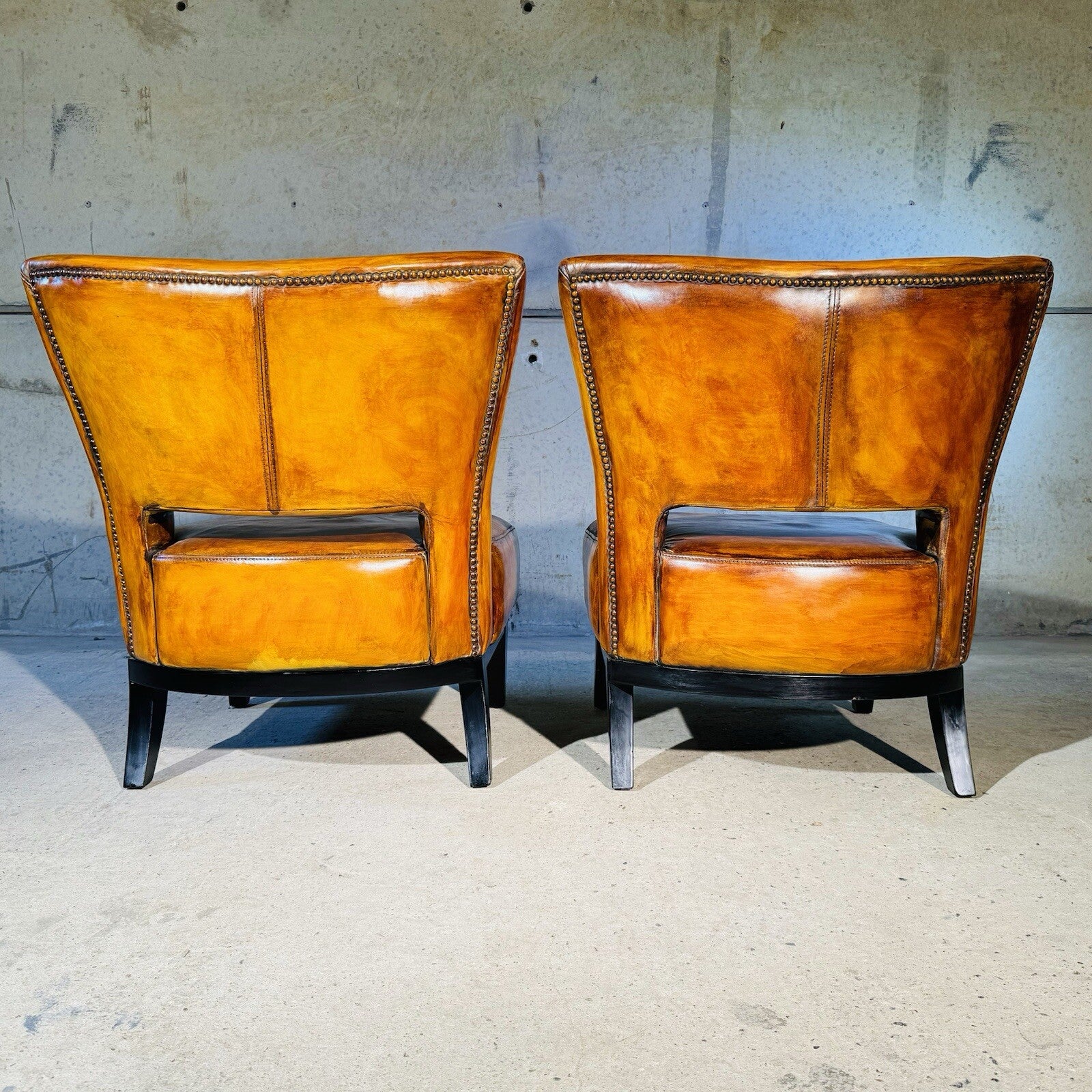 Pair of Vintage Andrew Martin Oversized Leather Chairs Hand-Dyed Light Tan