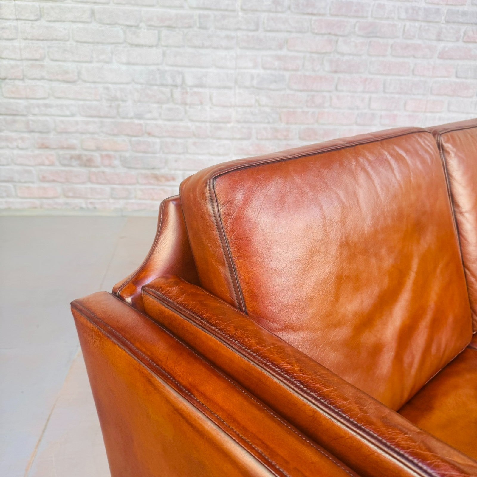 Elegant Vintage Danish 1970s Mogens Hansen Three Seater Tan Leather Sofa