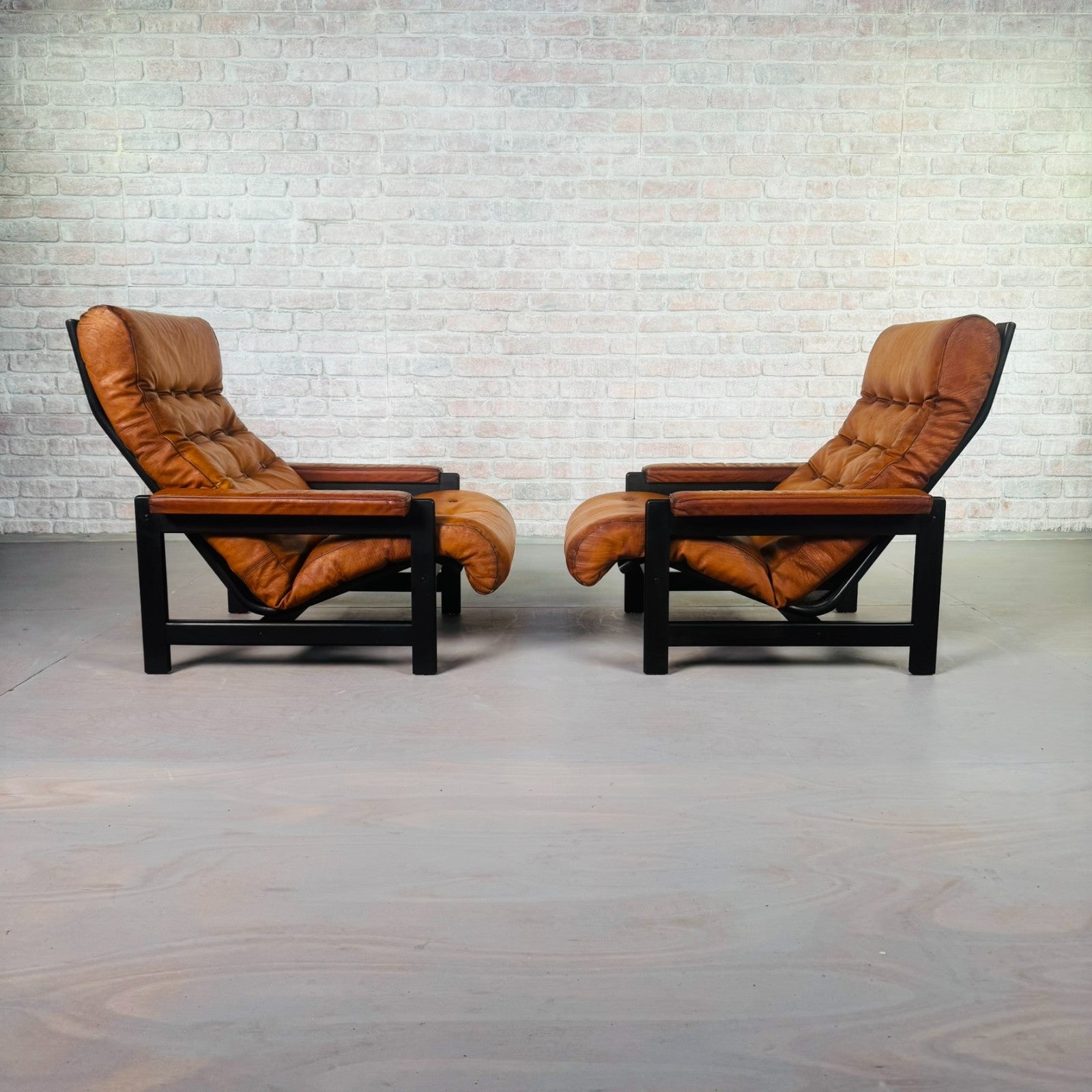 Vintage Danish Tan Leather Lounge Chairs – Solid Beech Frame