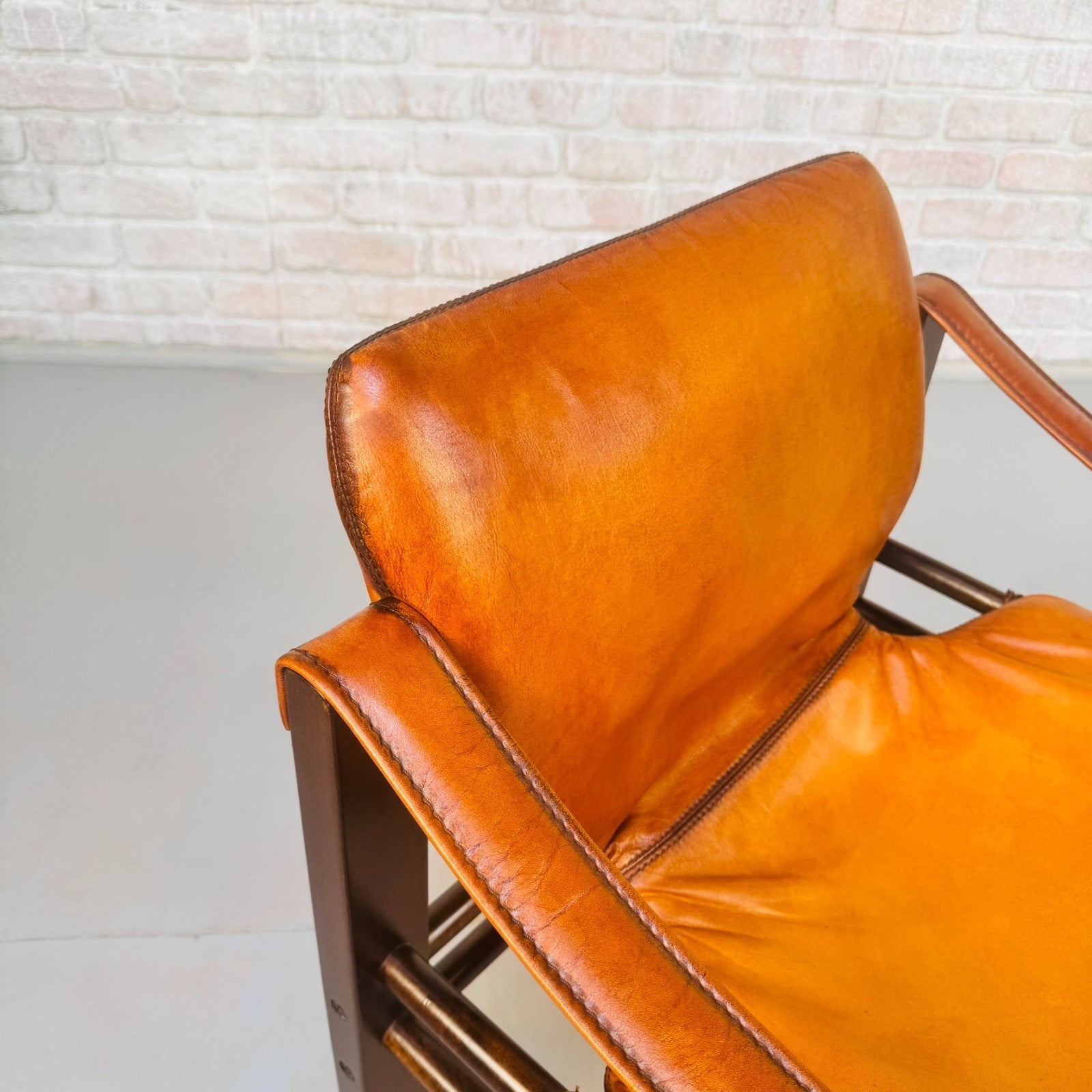 Vintage Danish Safari Chair | Hand Dyed Tan Leather | Solid Beech Frame