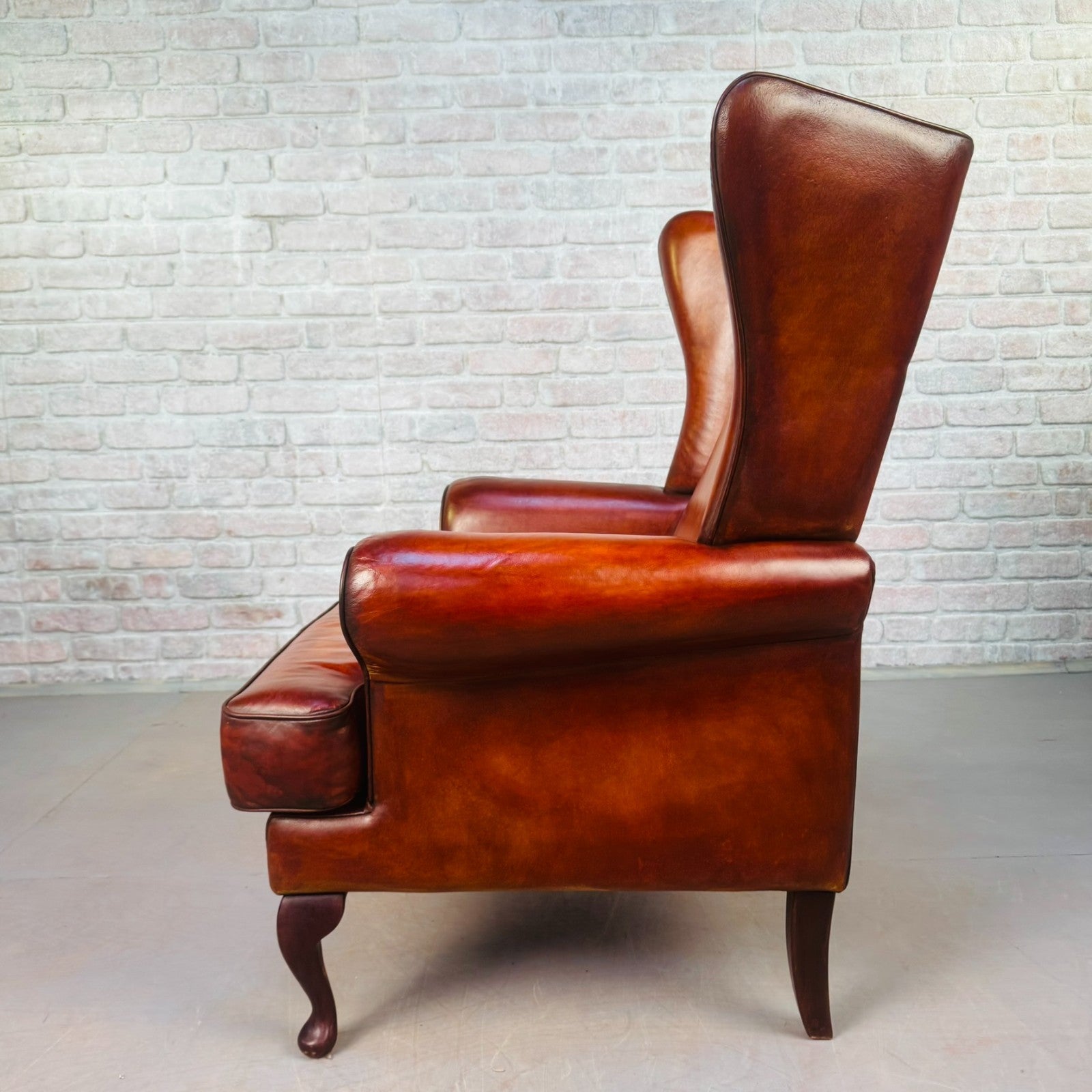 Vintage Danish Wingback Tan Leather Chair & Footstool