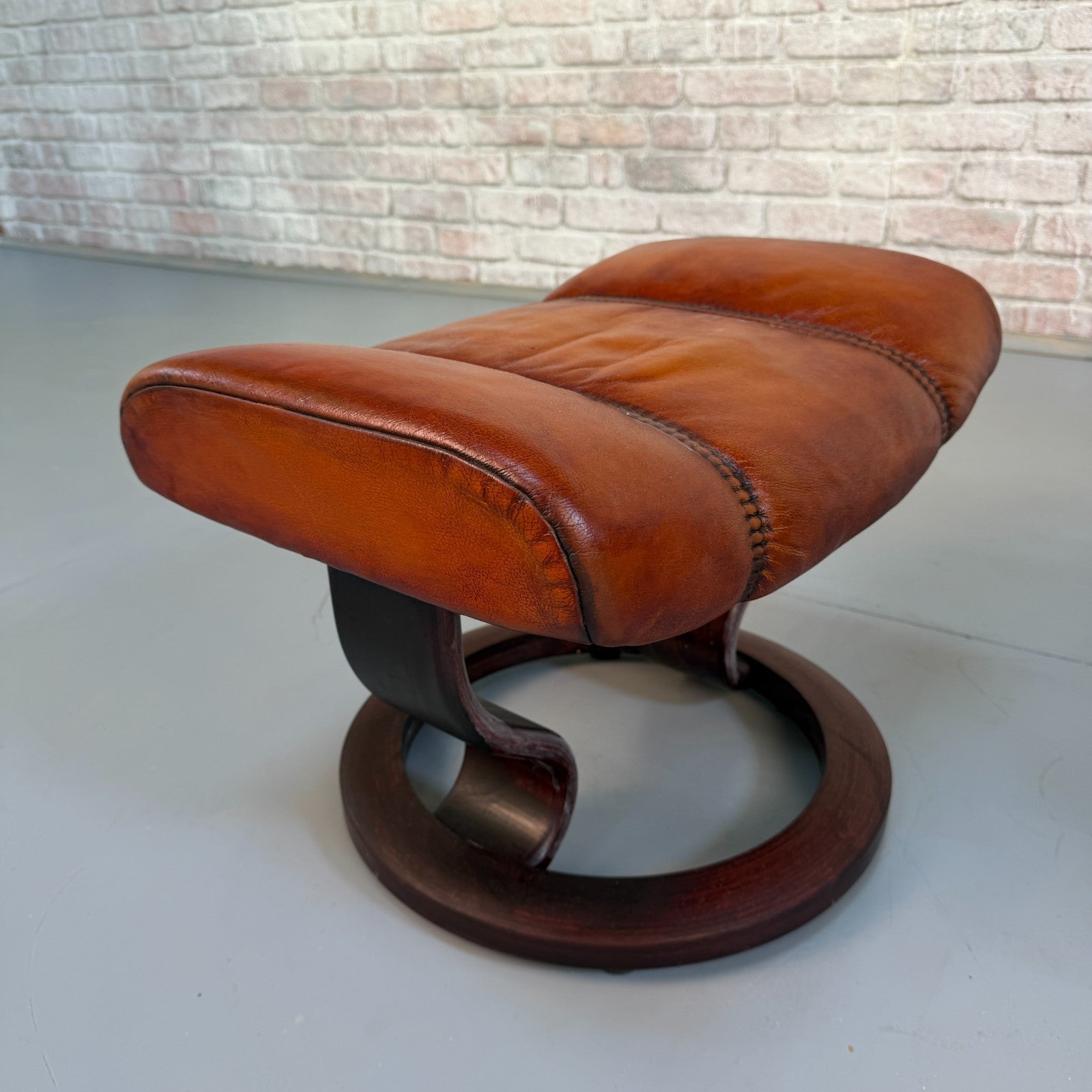 Vintage Danish Ekornes Reclining Swivel Armchair Tan Leather with Footstool