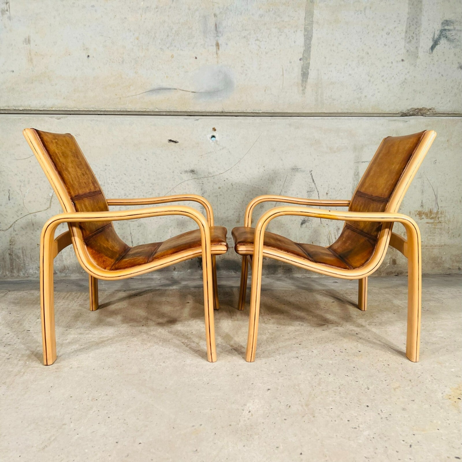Vintage Pair of Leather Armchairs by Yngve Elstrom for Swedese