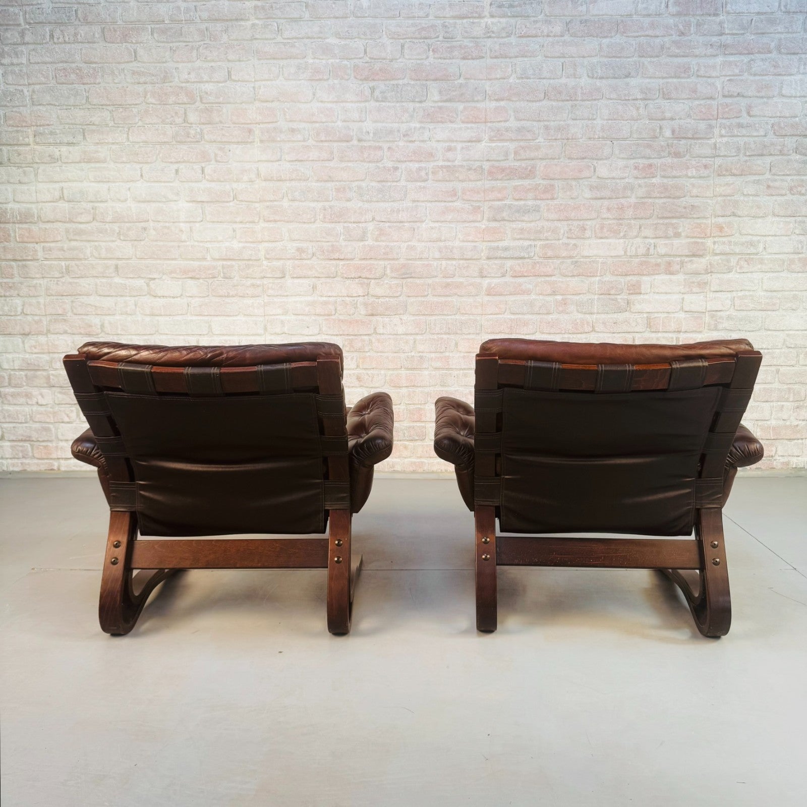 Pair of 1970s Danish ‘Skyline’ Brown Leather Armchairs by Hove Møbler