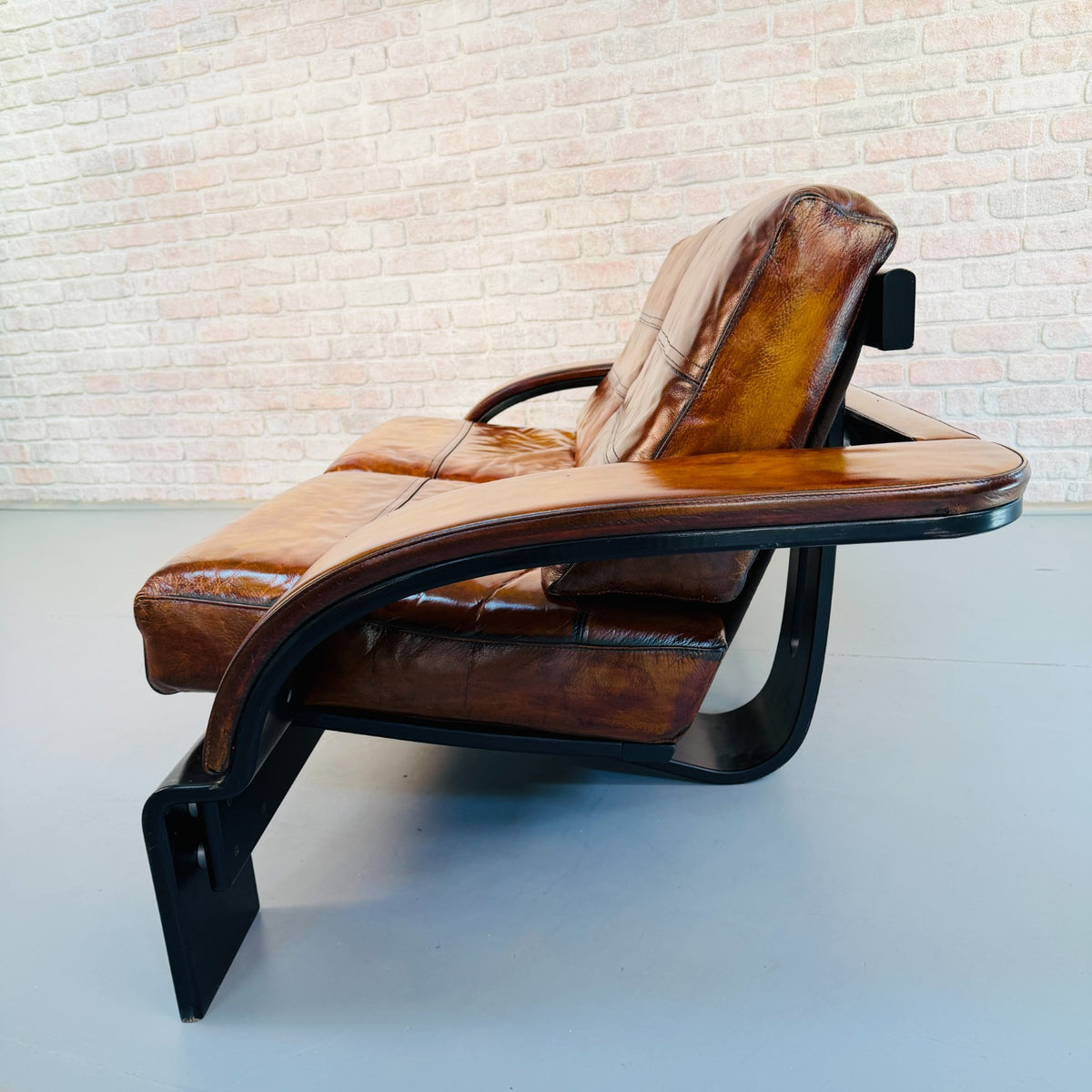 Vintage Ake Fribytter Kroken Tan Leather 2 Seater Sofa Nelo Sweden