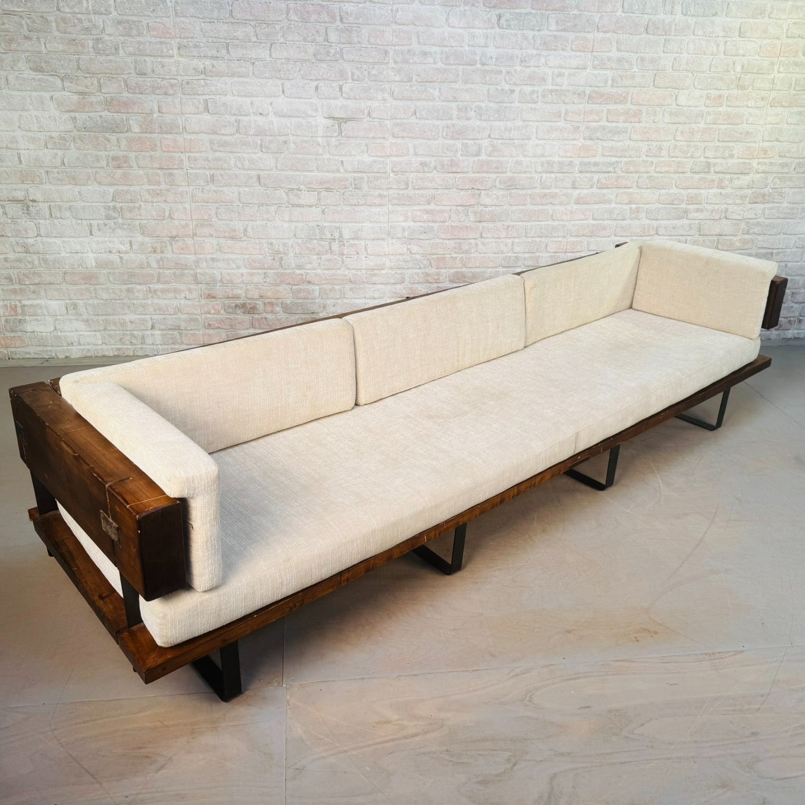 Very Long Mid-Century Inspired Rustic 4 Seater Sofa