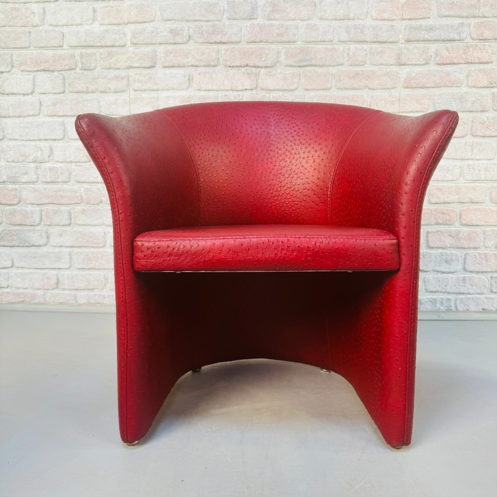 Set of Vintage Italian Red Faux Ostrich Leather Tub Chairs