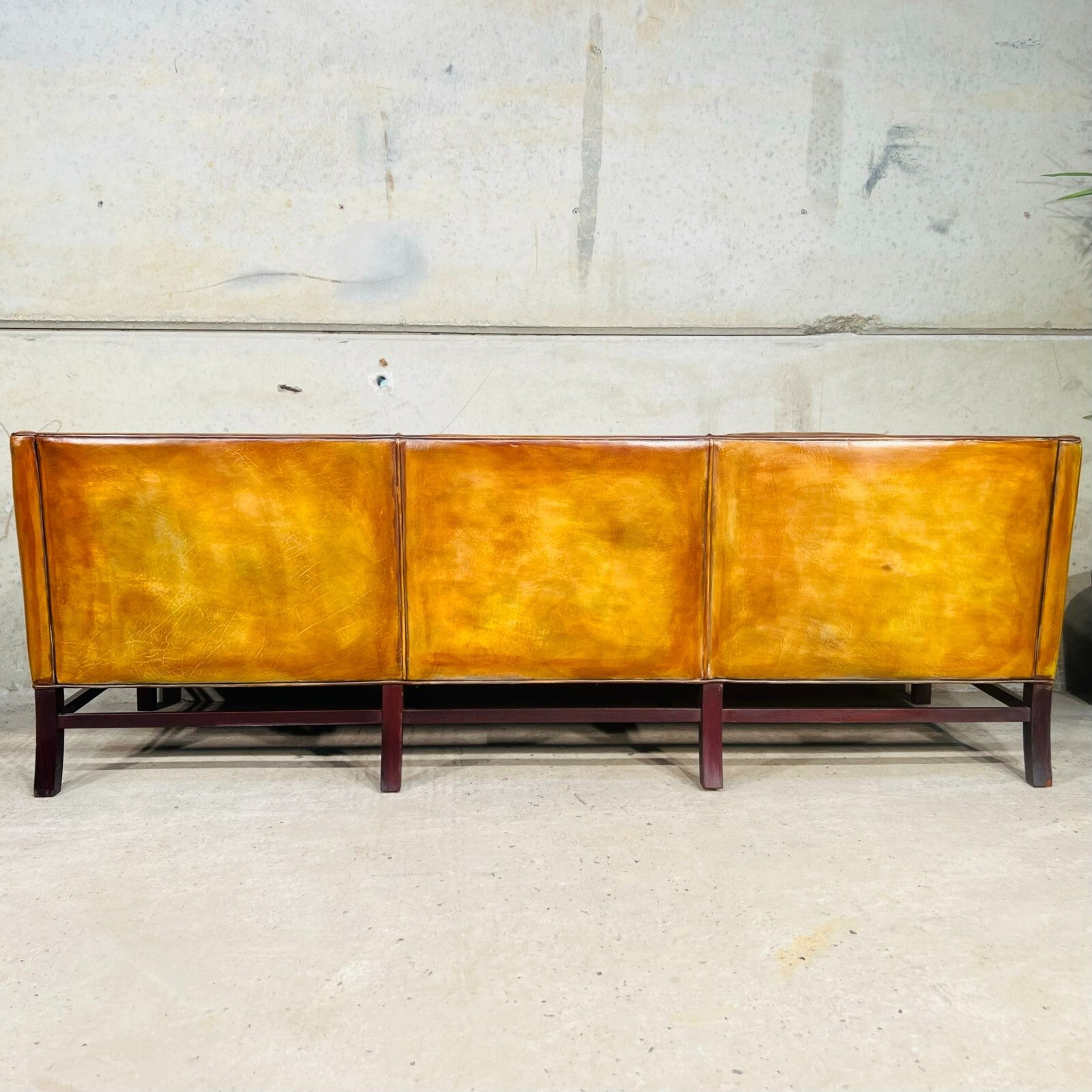 Vintage Erik Jorgensen 70s Danish Tan Three-Seater Leather Sofa