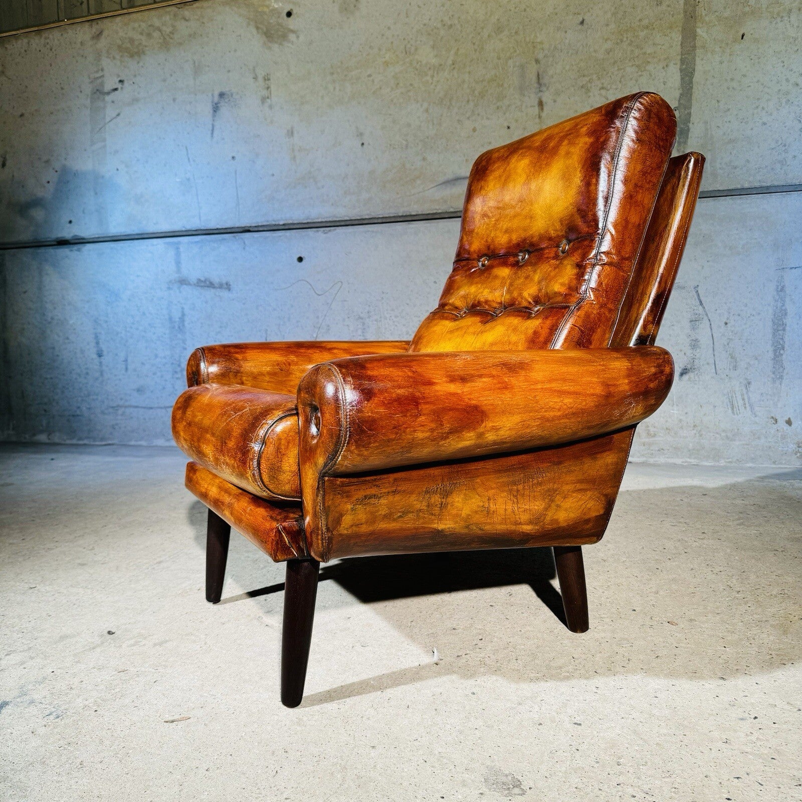Vintage Danish Leather Armchair - Neat Proportions, Vibrant Light Tan