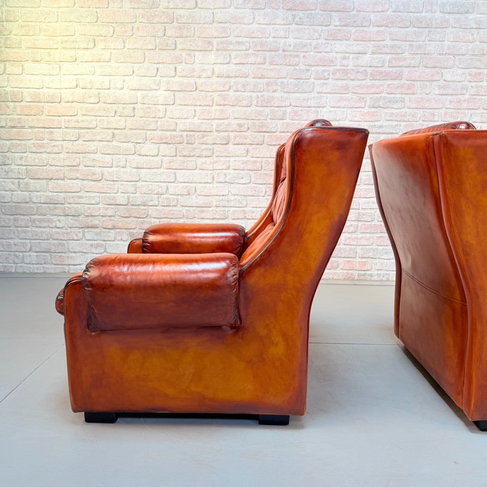 Pair of Mid-20th Century English Gimson & Slater Cognac Leather Armchairs