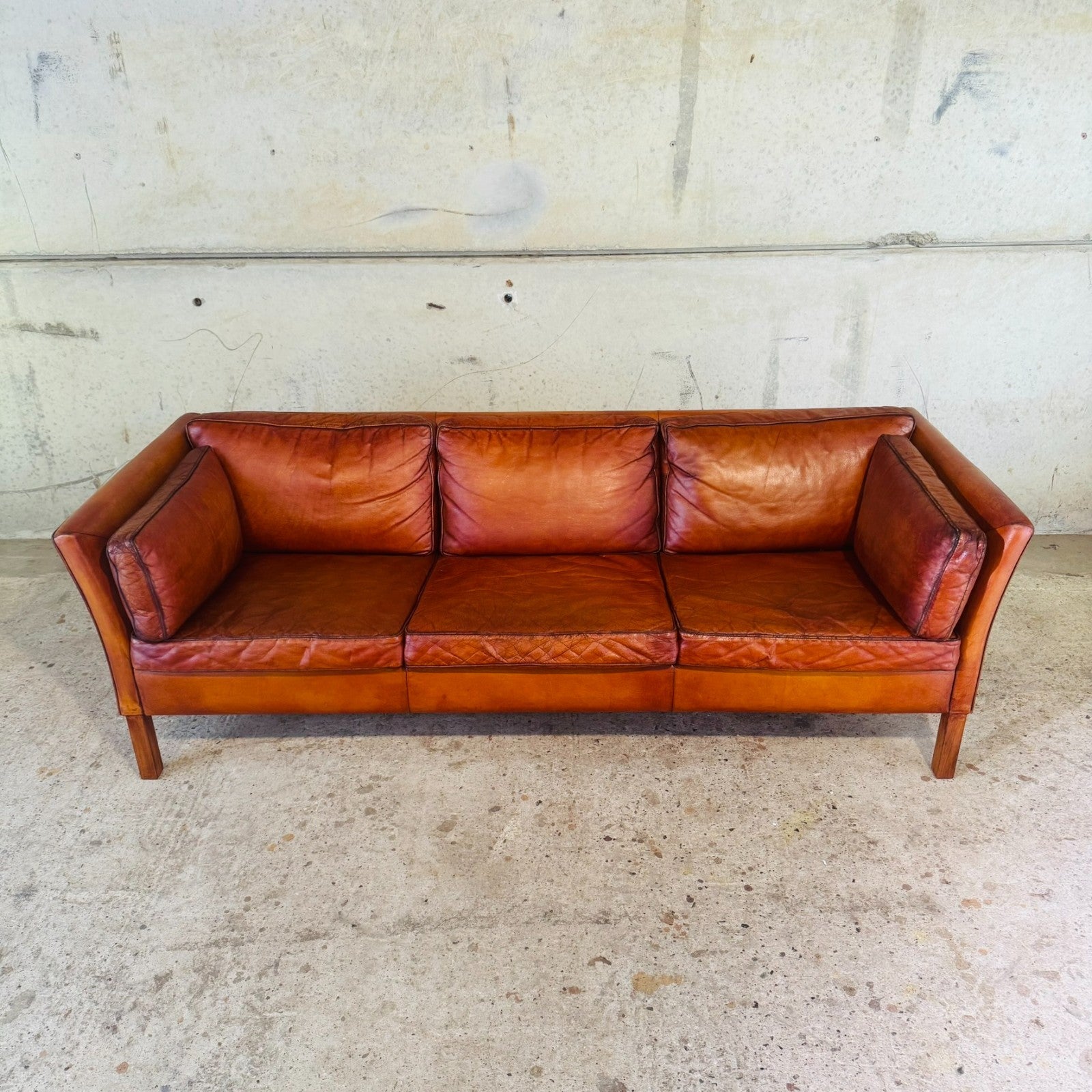 Stylish Danish 1970s Three-Seater Sofa in Cognac Leather
