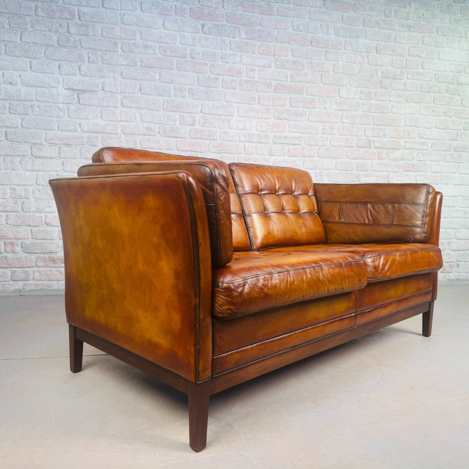 Pair of Vintage Danish Tan Leather Two Seater Sofas