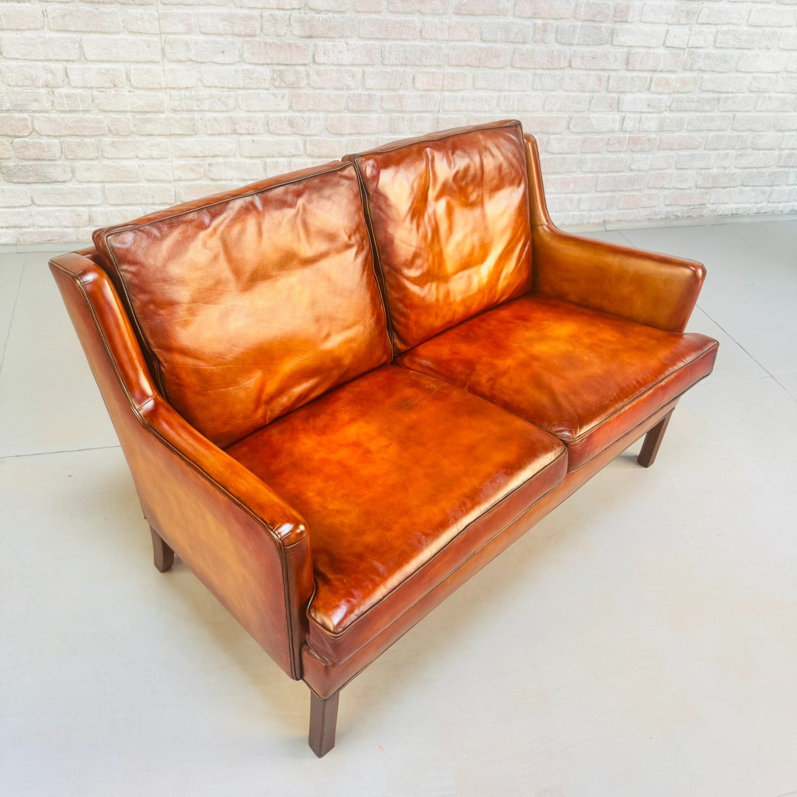 Vintage Danish Two Seater Tan Leather Sofa