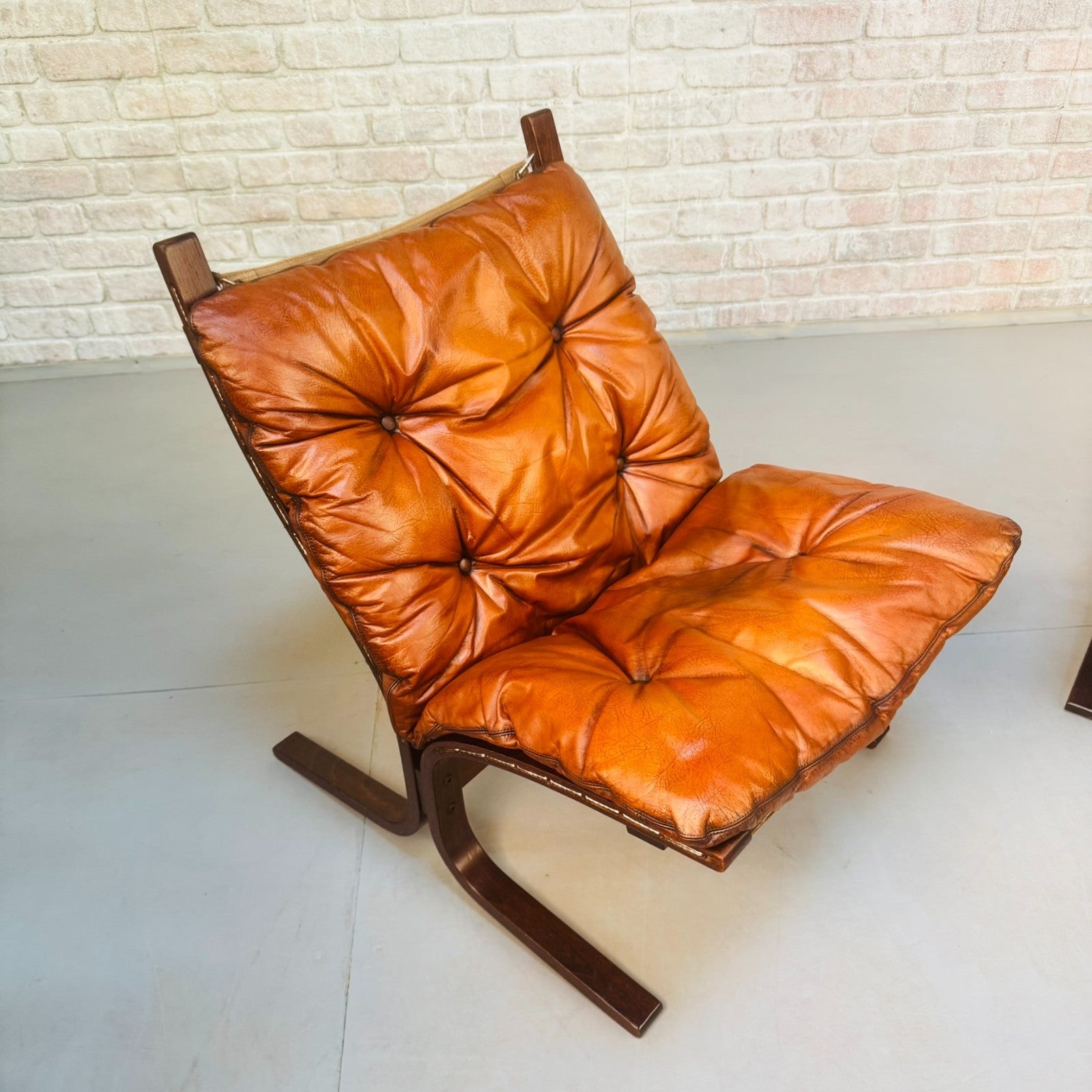 Pair of Vintage Westnofa Siesta Tan Leather Lounge Chairs by Ingmar Relling