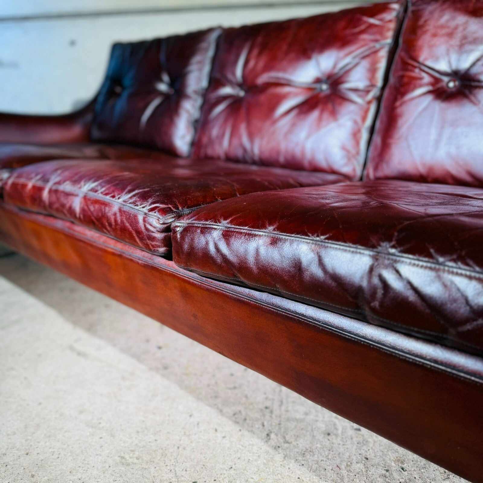 Vintage 1970s George Thams Danish Chestnut Three-Seater Leather Sofa
