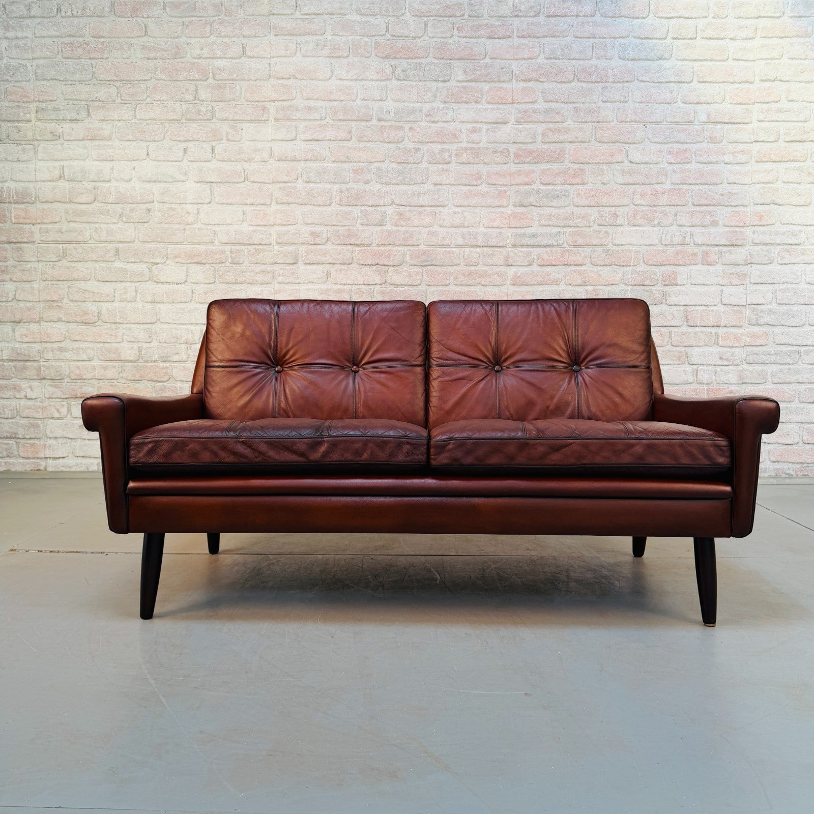 Vintage 1970s Svend Skipper Brown Leather Two-Seater Sofa