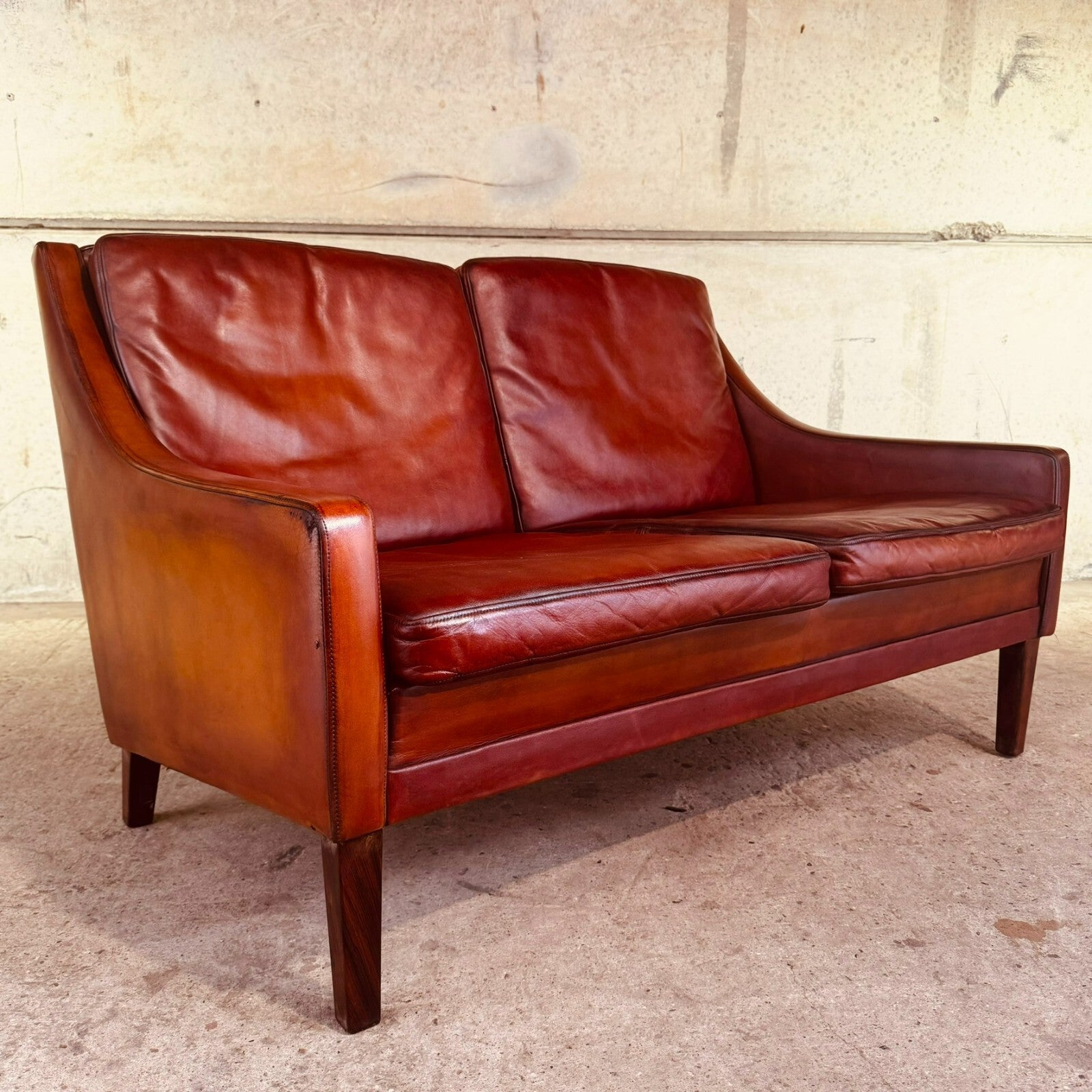 Vintage 1960s Danish Rud Thygesen Cognac Leather 2 Seater Sofa