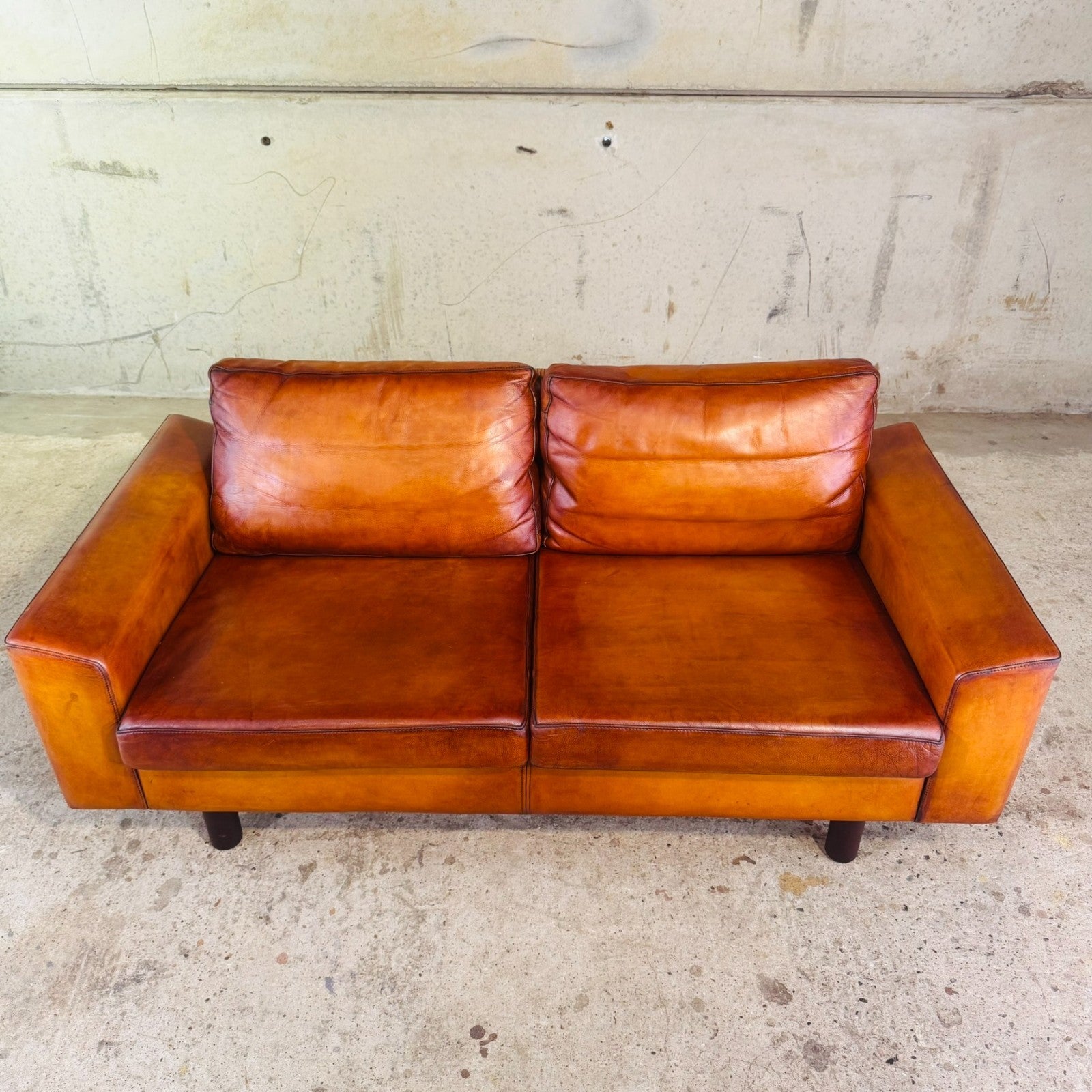 Vintage Pair of Mogens Hansen Tan Leather Two-Seater Sofas