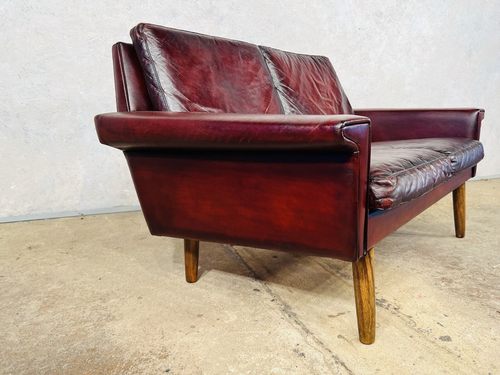 Vintage Svend Skipper Danish 1970 Deep Cherry Leather Two-Seater Leather Sofa