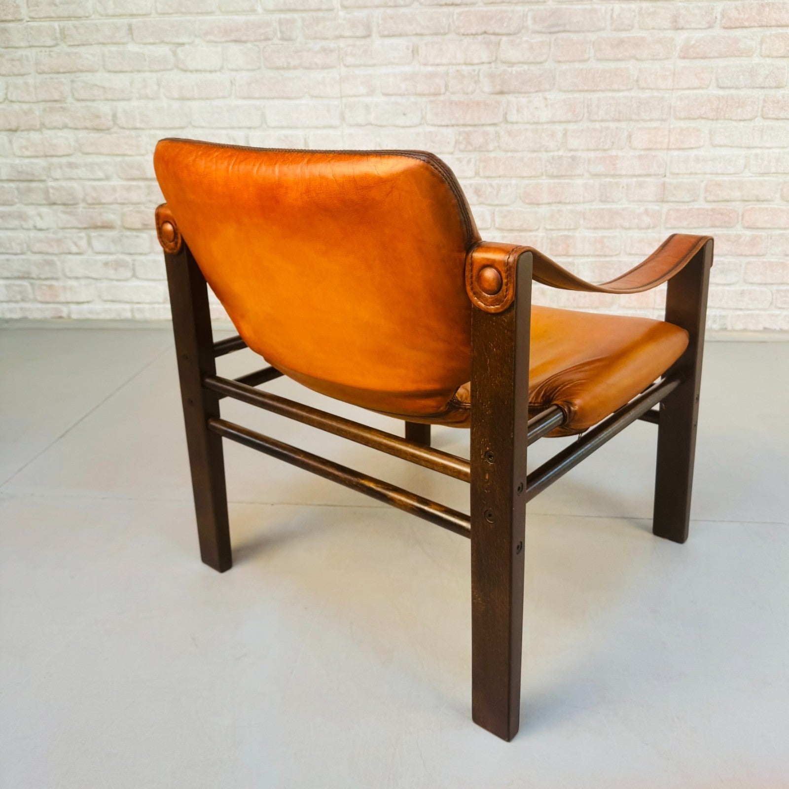 Vintage Danish Safari Chair | Hand Dyed Tan Leather | Solid Beech Frame
