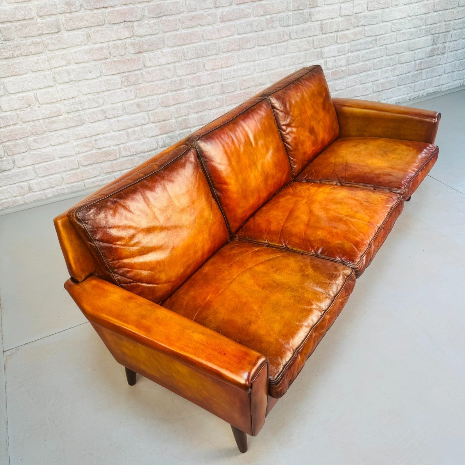 Vintage 1970s Georg Thams Danish Tan Leather Three Seater Sofa