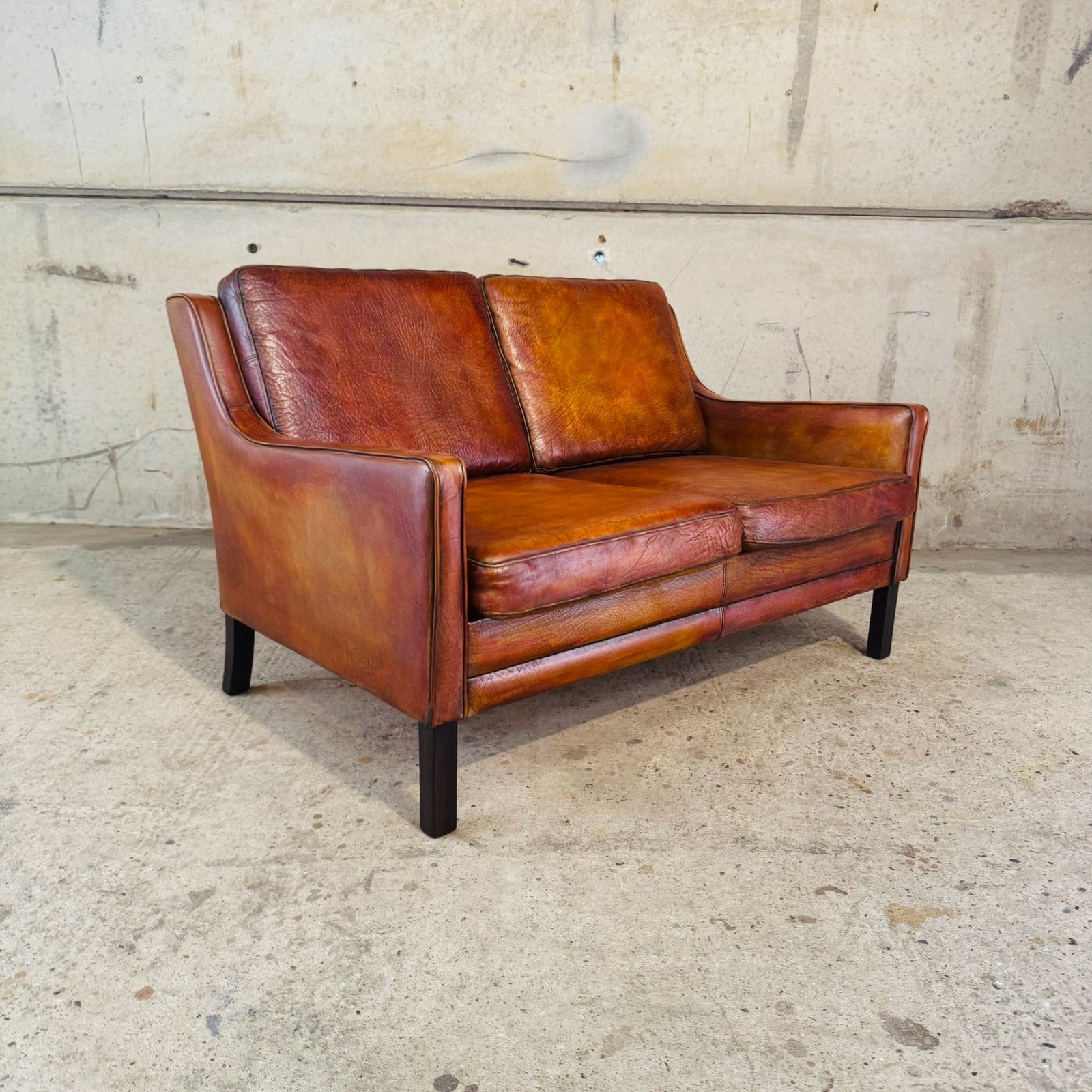 Mogens Hansen 1970 Cognac Leather Two-Seater Sofa – Buffalo Leather