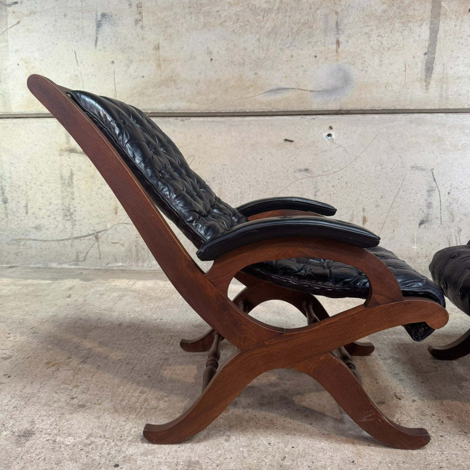 Pair of 1940s Spanish Slipper Chairs with Footstool – Pierre Lottier for Valenti