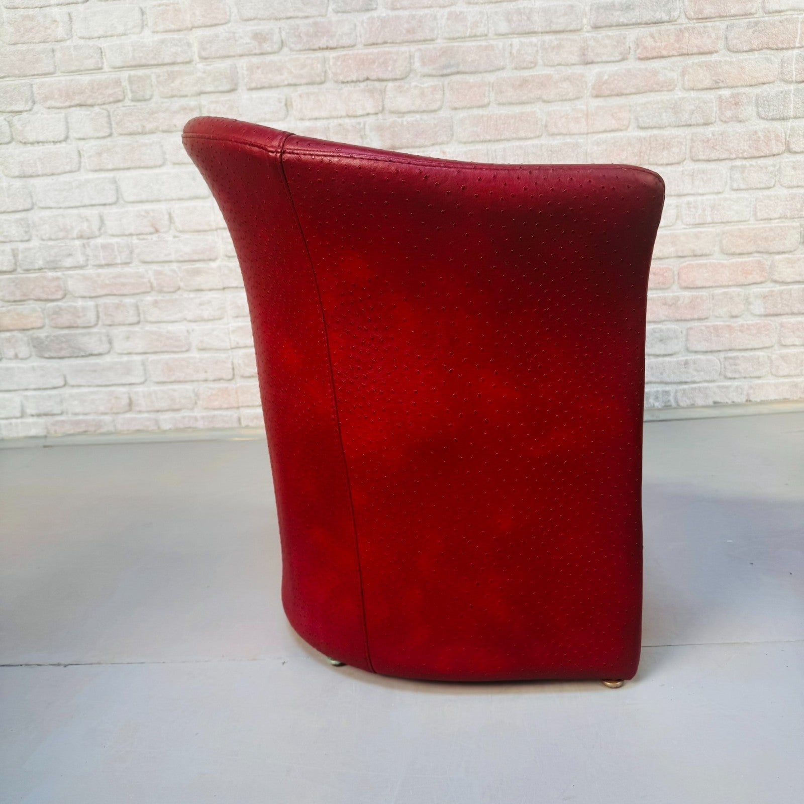 Set of Vintage Italian Red Faux Ostrich Leather Tub Chairs