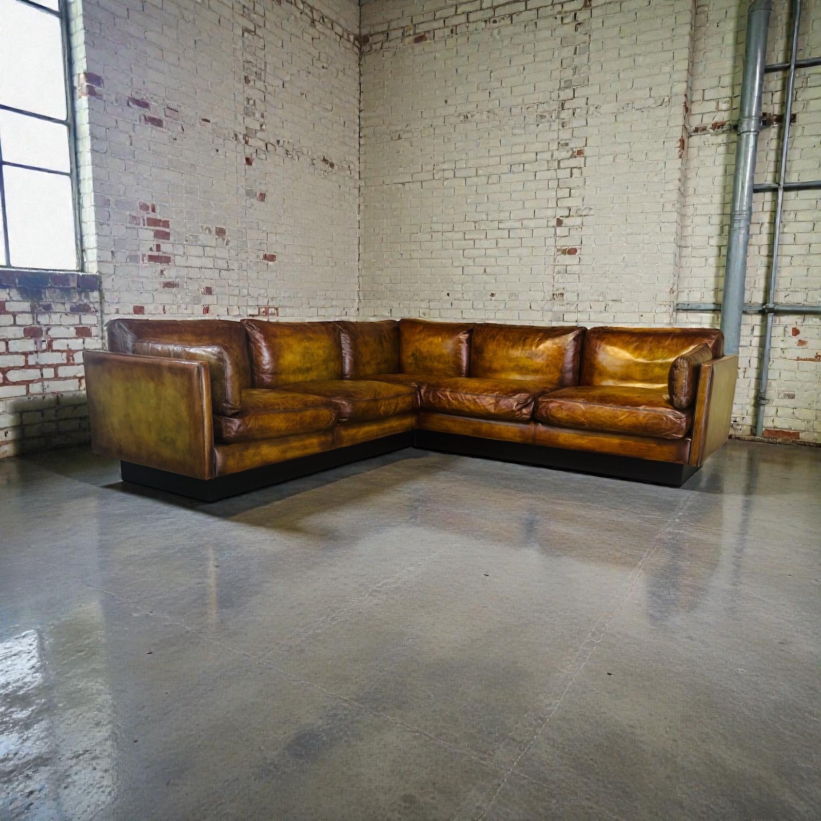 1970s Thams Kvalitet Danish Vintage Tan Leather Corner Sofa