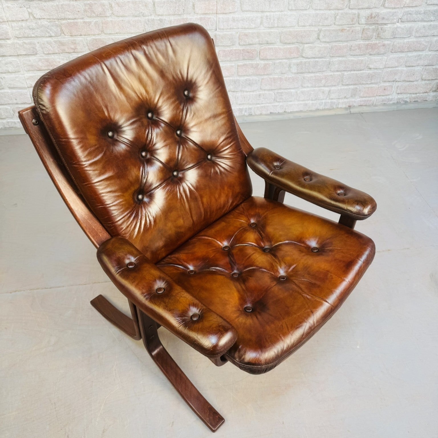 Vintage Danish Tan Leather Bentwood Armchair High Back Mid Century Chair