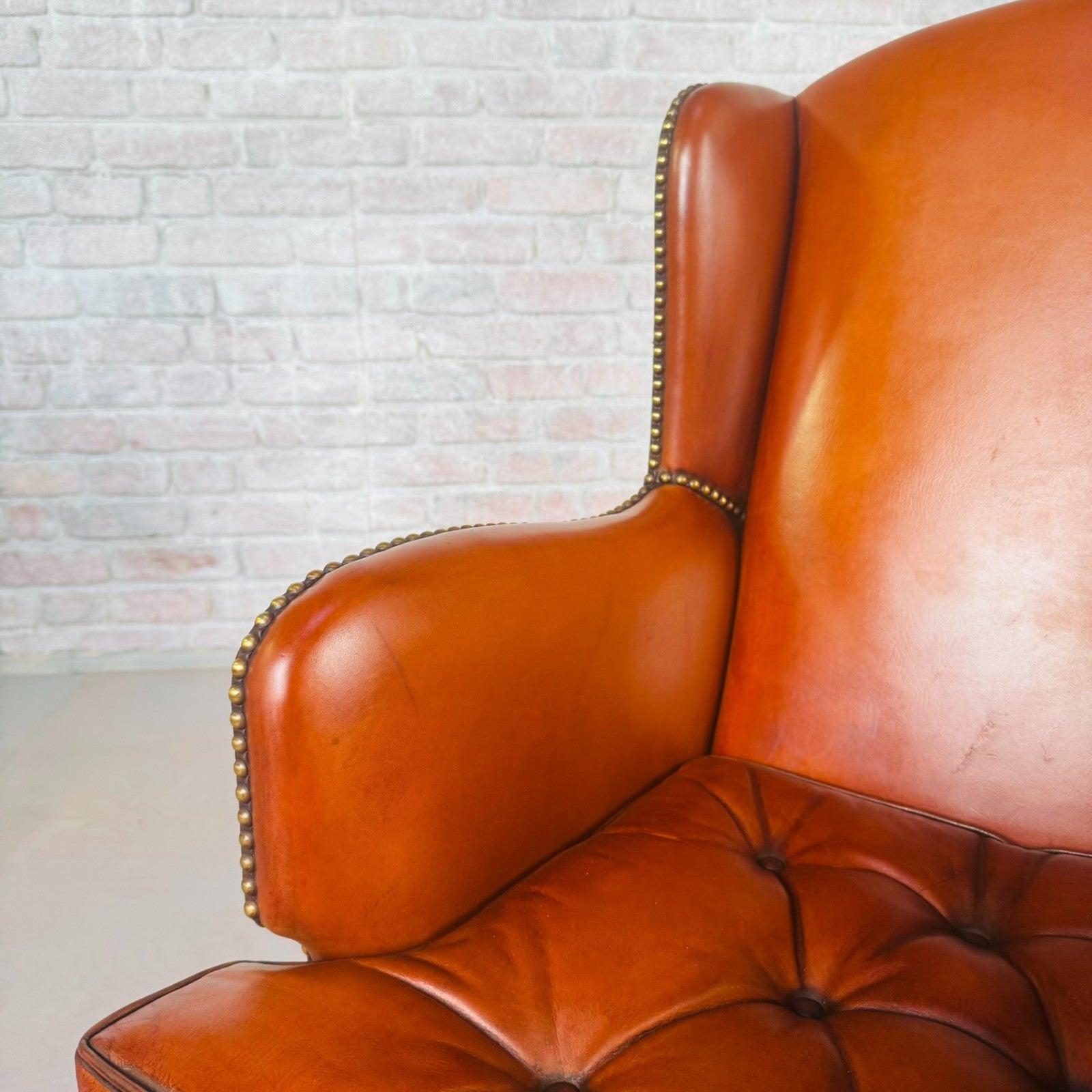 Neat Vintage Danish Leather Wingback Chair – Hand-Dyed Tan Colour