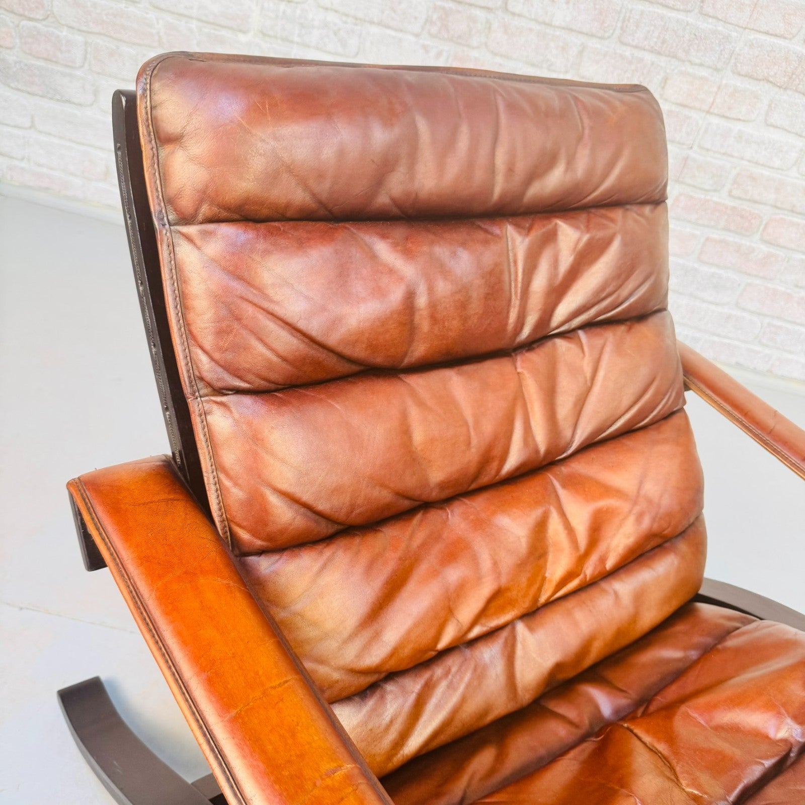 Vintage 1960s Ingmar Relling Flex for Westnofa Lounge Tan Leather Chair Norway